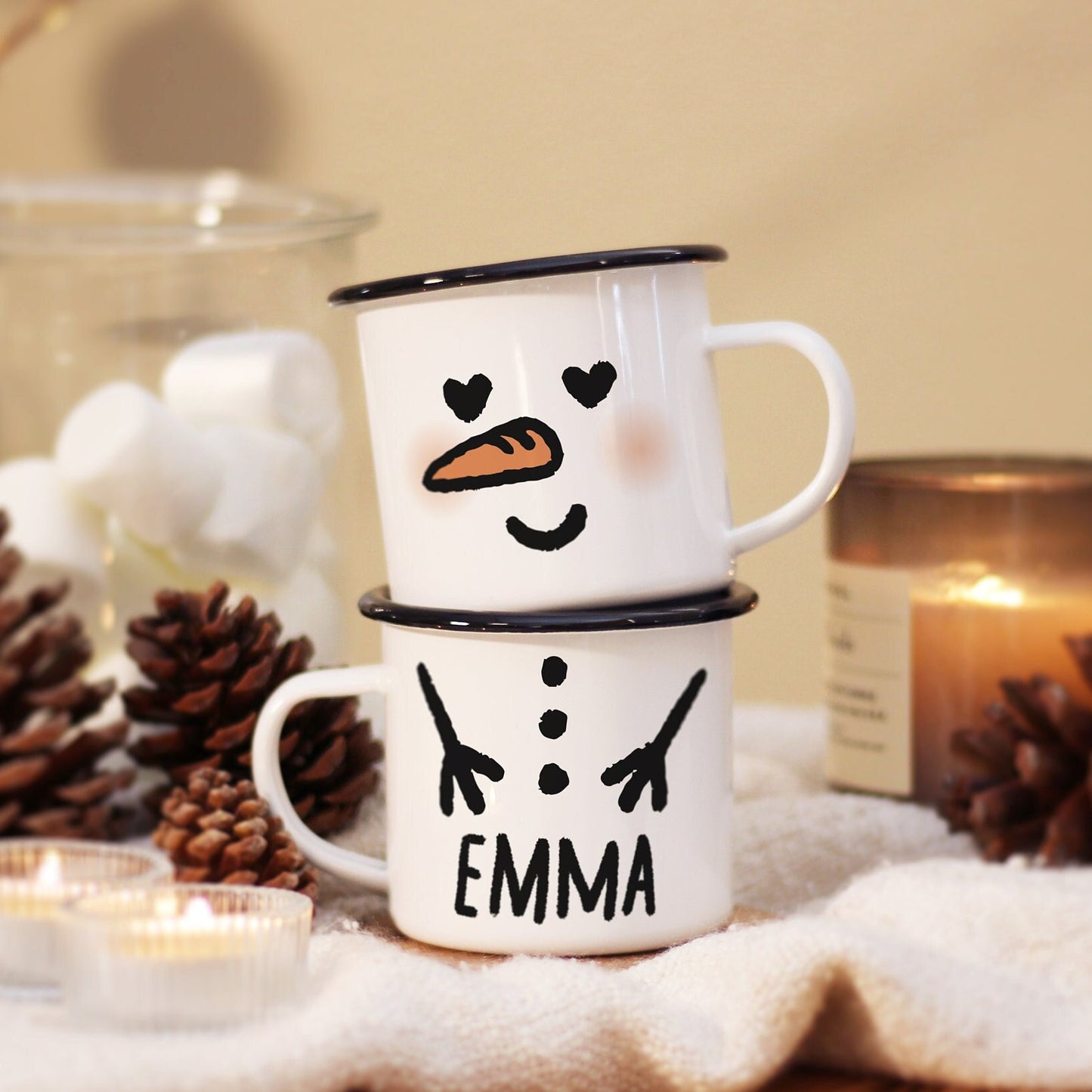 Snowman Family Mugs for Personalized Christmas Gift Set | Couple, Friends Holiday Gift Matching Cup Set for Hot Chocolate, Coffee, Tea