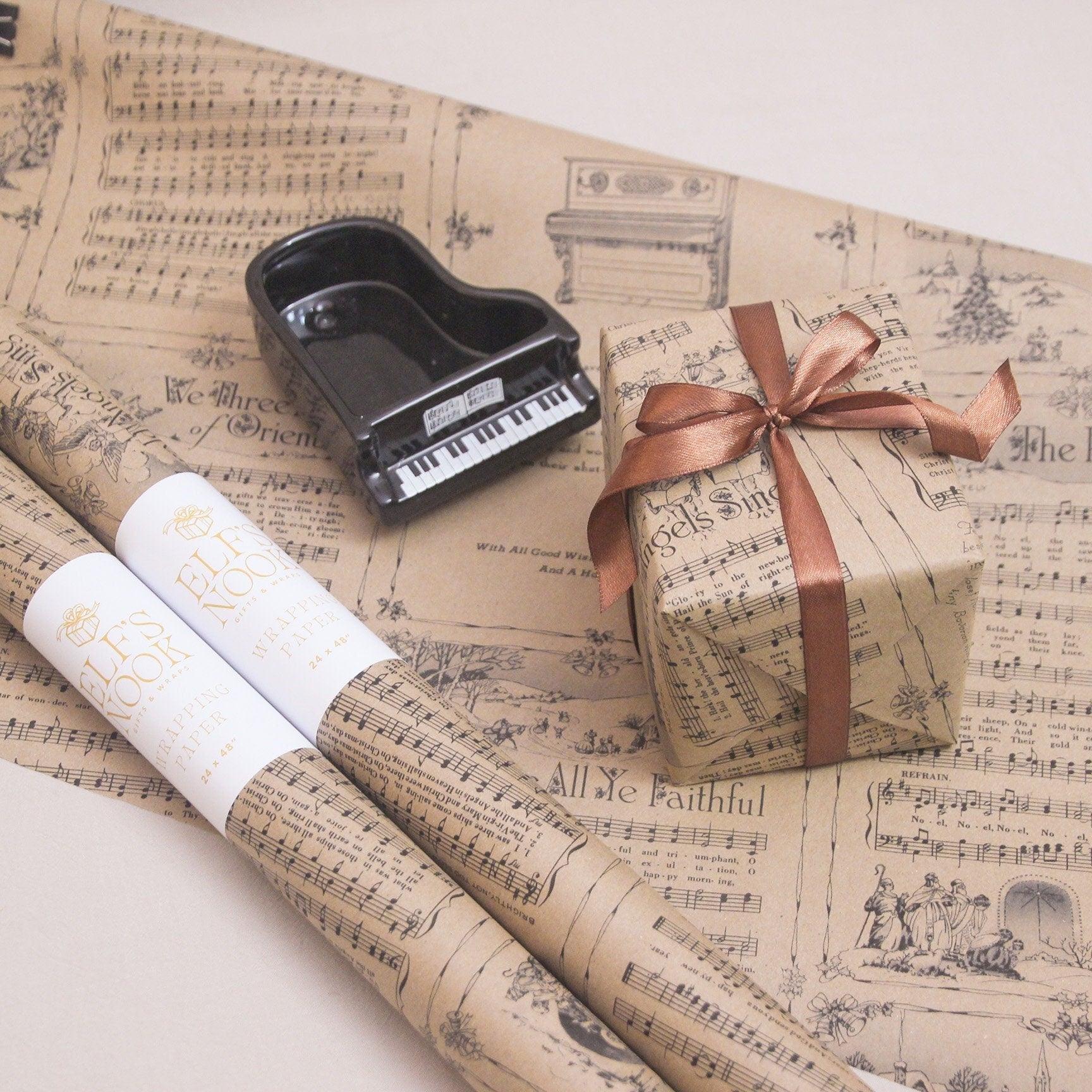 Christmas Carol Vintage Wrapping Paper Rolls | Music Sheets Eco Gift W