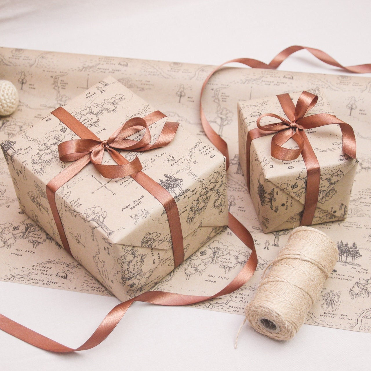 Winnie-the-Pooh Vintage Map Eco Gift Wrapping Paper Rolls | Hundred Acre Wood Map Illustration Recycled Brown Paper Christmas Gift Wraps