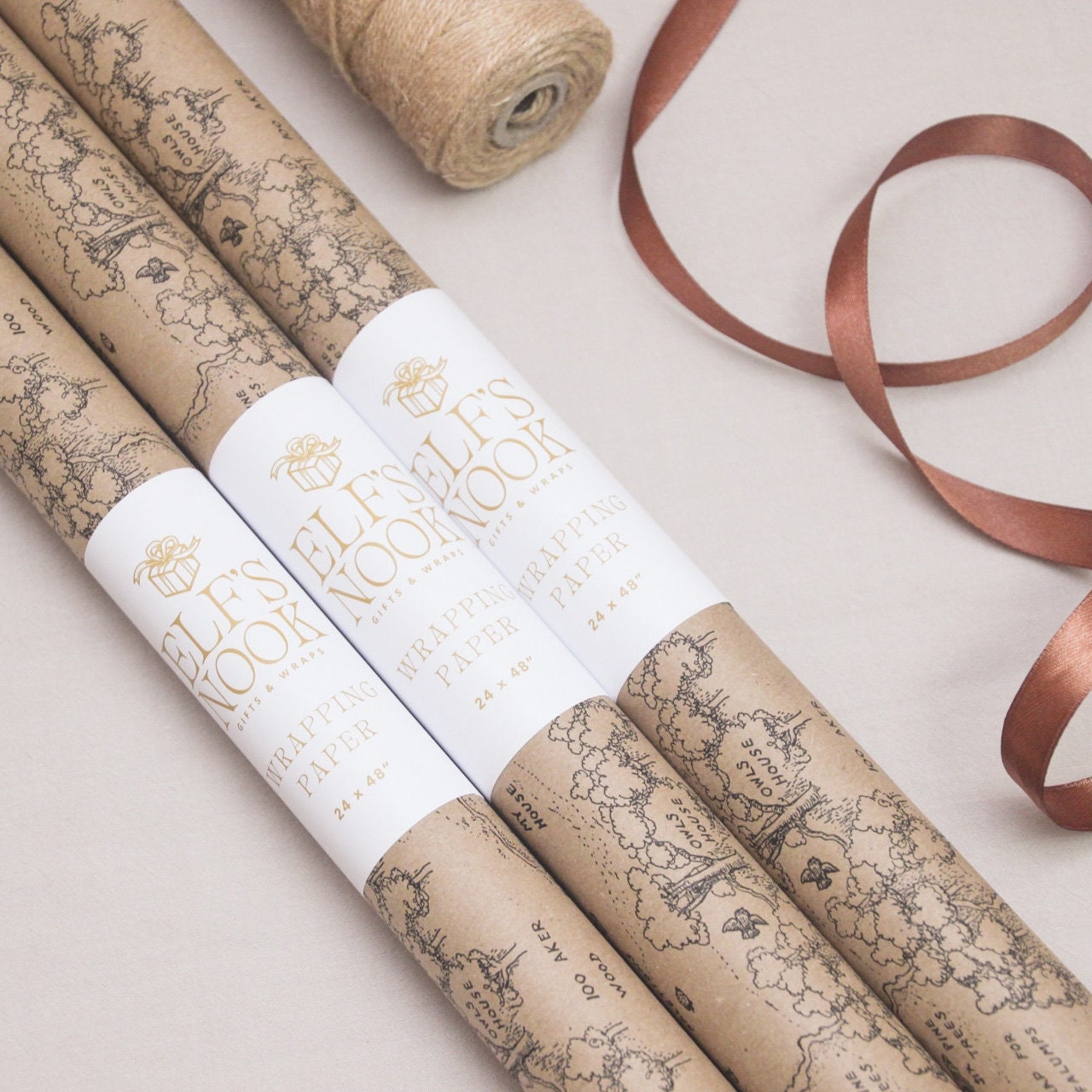 Winnie-the-Pooh Vintage Map Eco Gift Wrapping Paper Rolls | Hundred Acre Wood Map Illustration Recycled Brown Paper Christmas Gift Wraps