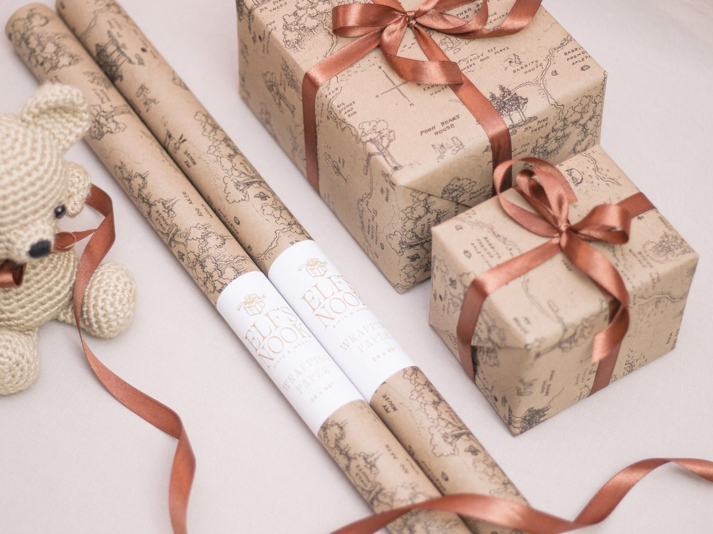 Winnie-the-Pooh Vintage Map Eco Gift Wrapping Paper Rolls | Hundred Acre Wood Map Illustration Recycled Brown Paper Christmas Gift Wraps