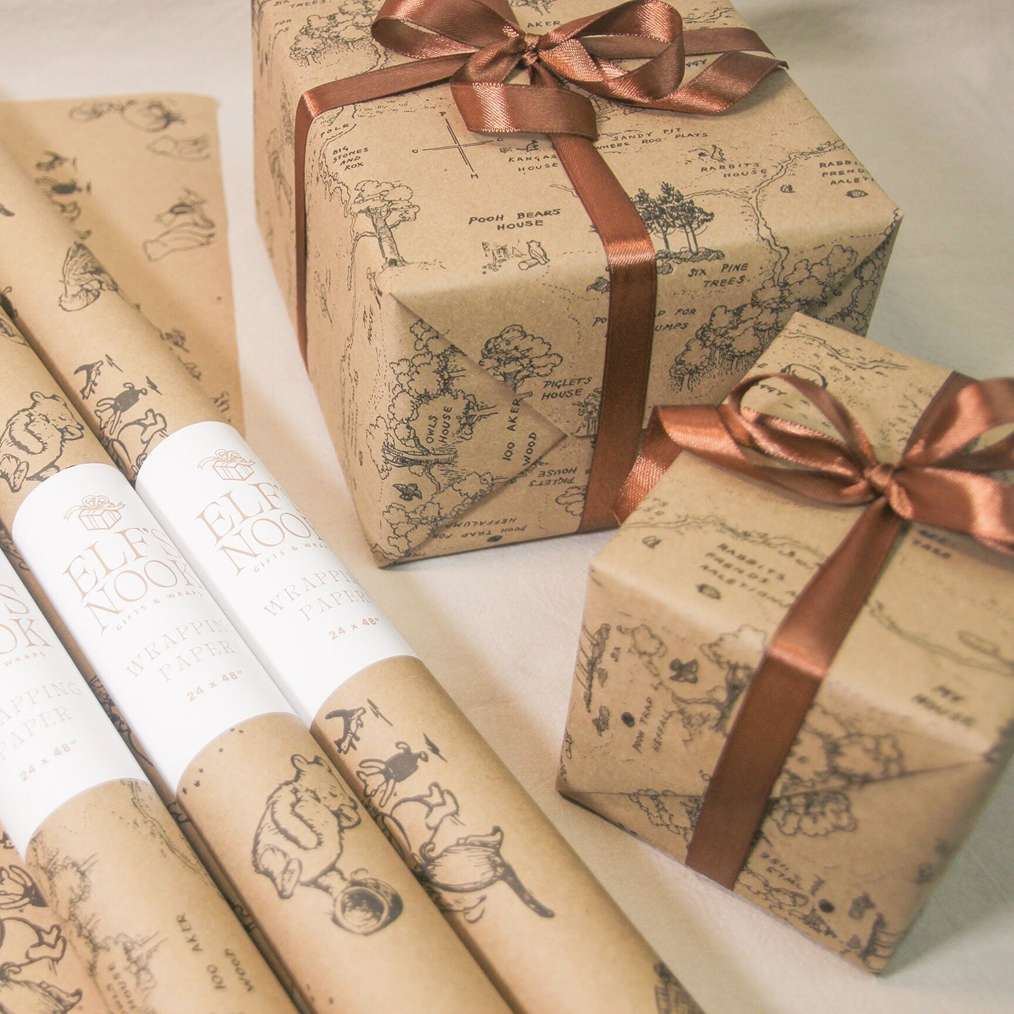 Winnie-the-Pooh Pack of 3 Eco Gift Wrapping Paper Rolls | Vintage Classic Illustration Recycled Gift Wraps for Christmas, Birthday & Party