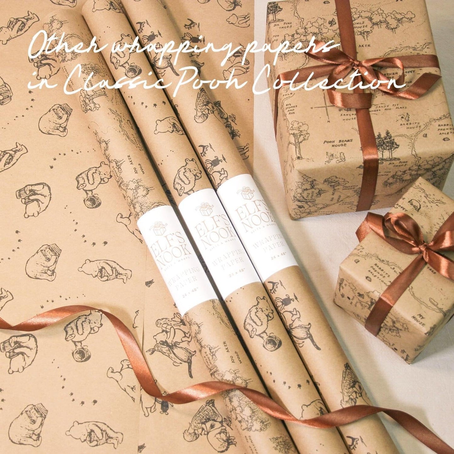 Winnie-the-Pooh Animal Friends Eco Gift Wrapping Paper Rolls | Vintage Classic Recycled Papers for Baby Shower Birthday Gift Wraps
