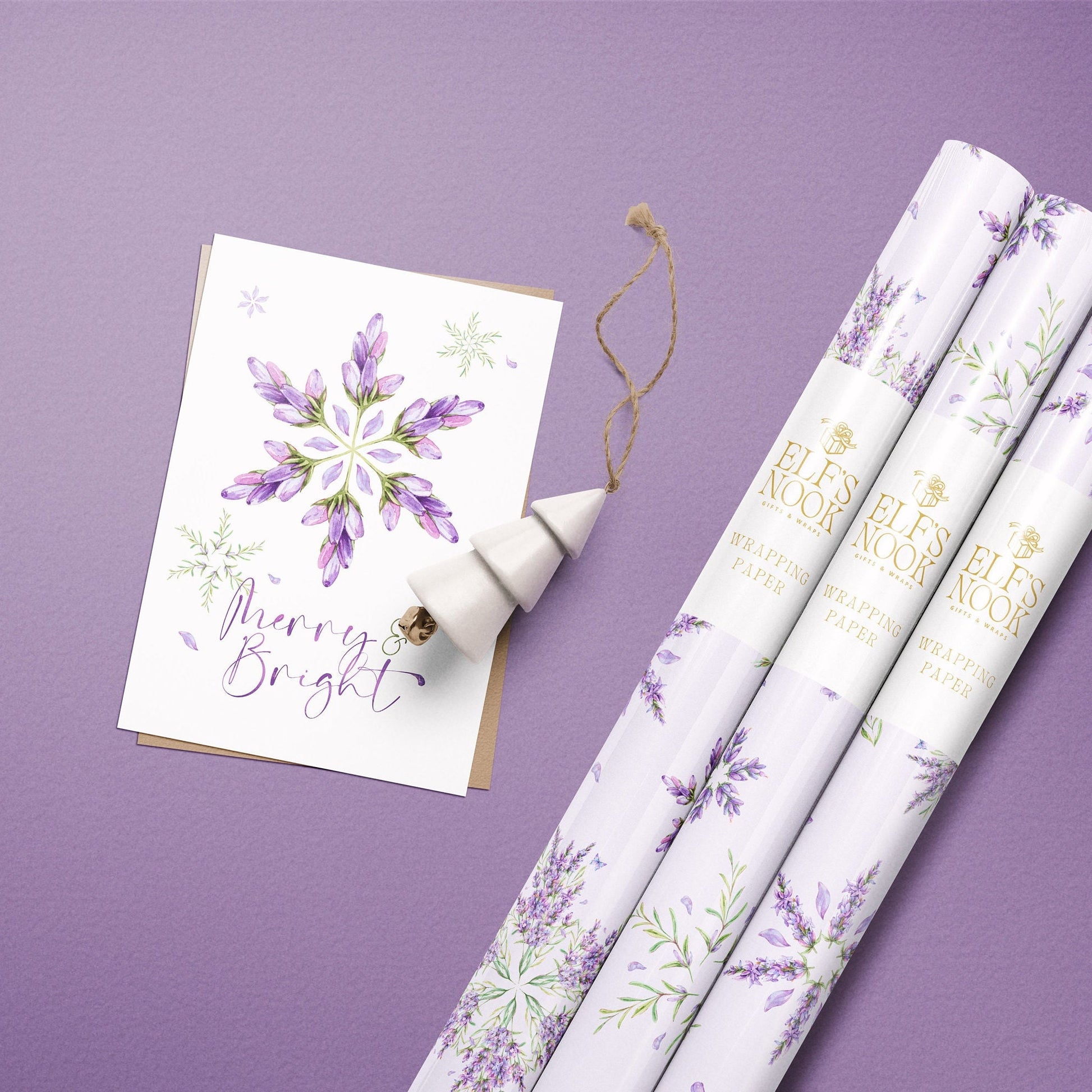 Lavender Snowflake Blossom Greeting Cards With Envelopes | Merry & Bright Flower Purple Christmas Holiday Card Pack, Set Of 5, 10, 25, 50