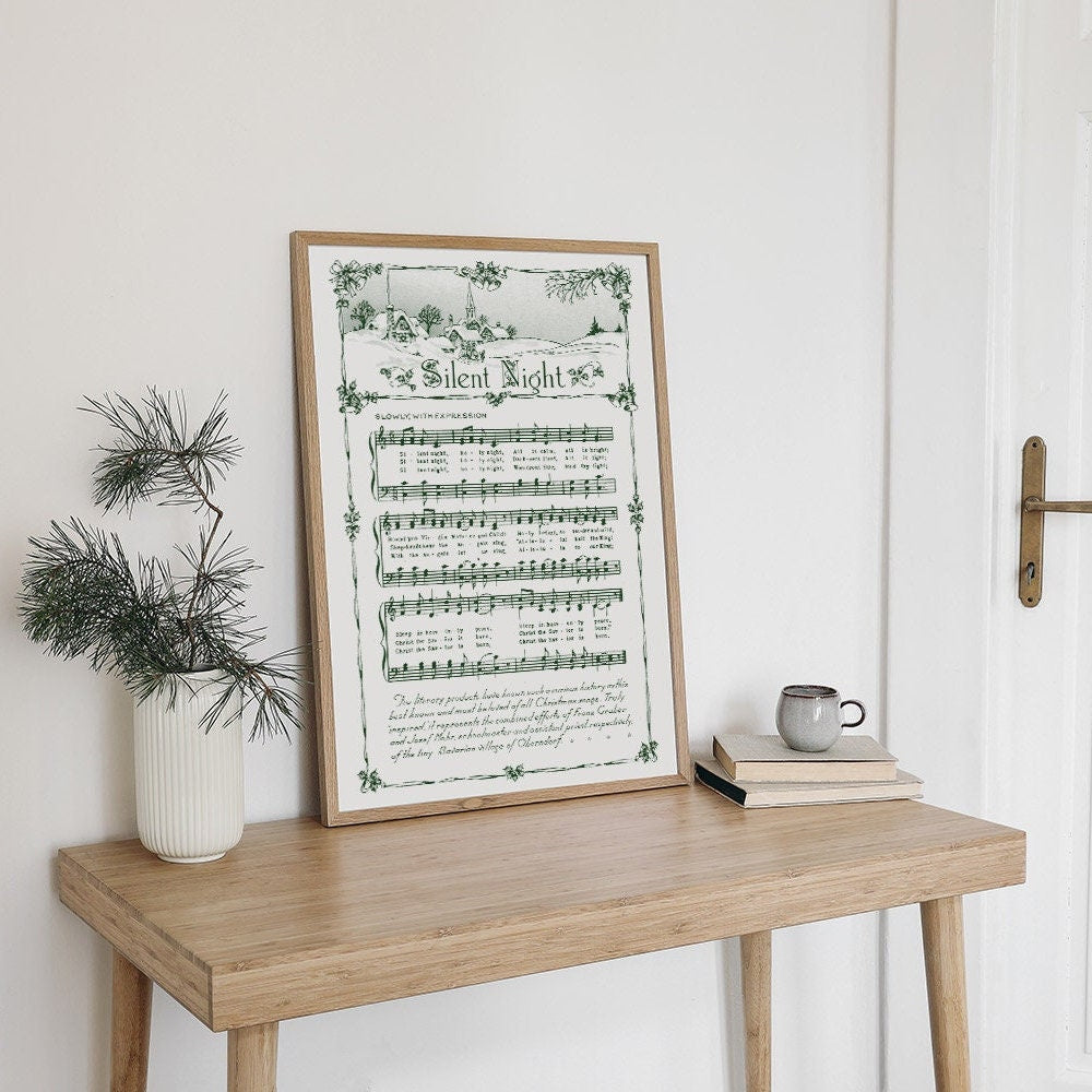 Silent Night Printable Vintage Sheet Music | Christmas Hymn Carol Sheet Music Collection for Song Practice, Holiday Decor - Vintage Green