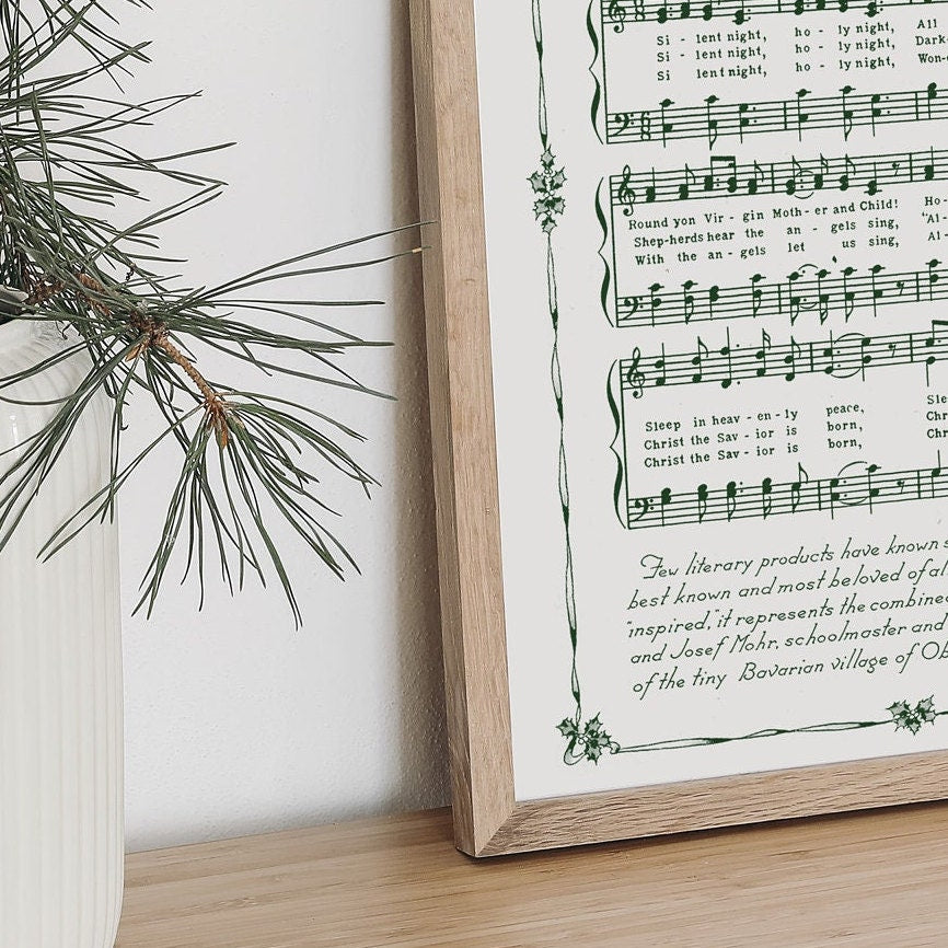 Silent Night Printable Vintage Sheet Music | Christmas Hymn Carol Sheet Music Collection for Song Practice, Holiday Decor - Vintage Green