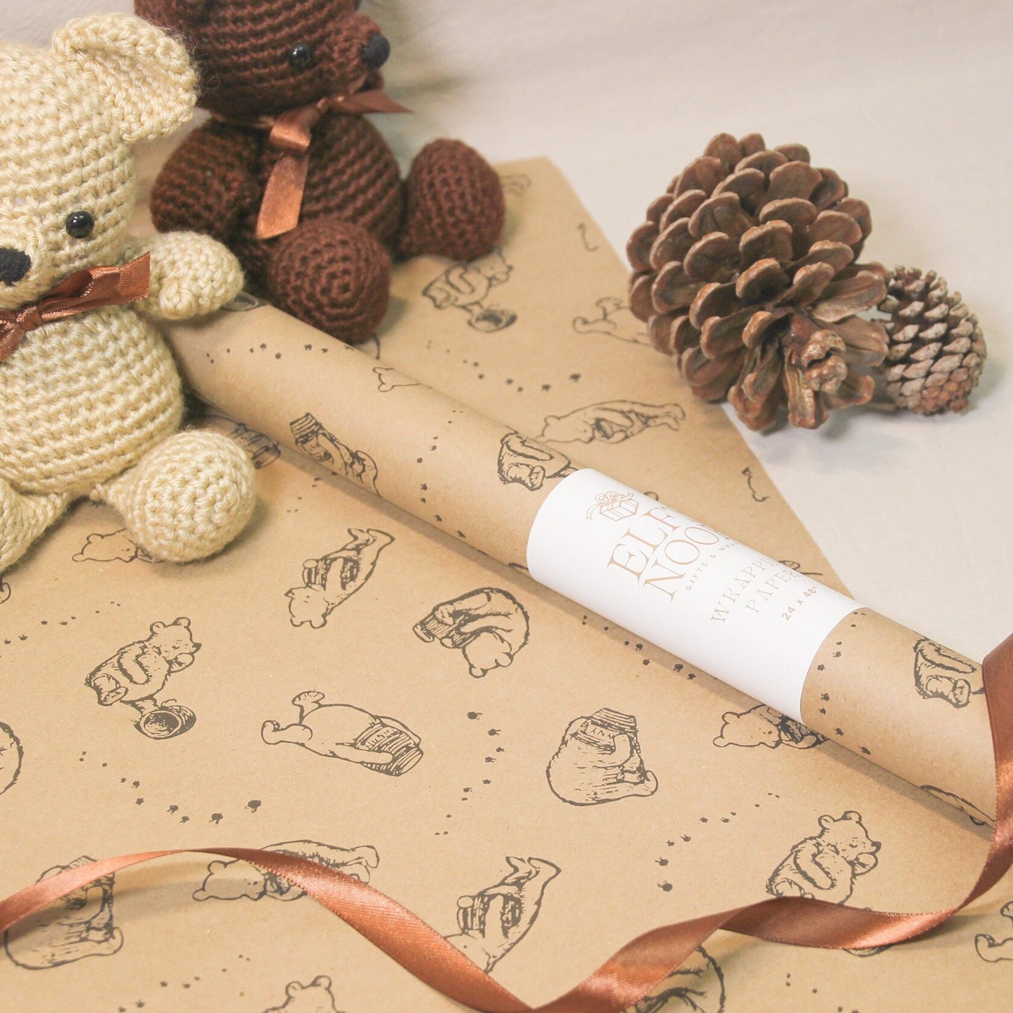 Pooh&Honey Eco Gift Wrapping Paper Rolls | Classic Winnie-the-Pooh Illustration Recycle Papers for Holiday and Kids Birthday Gift Wraps