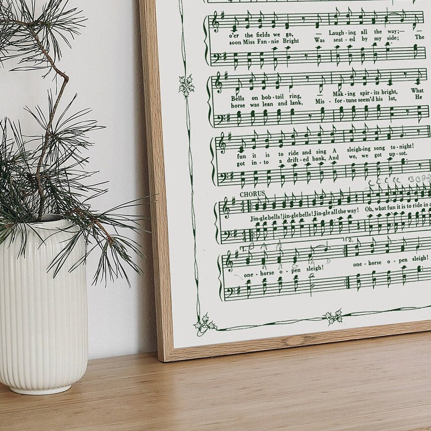 Jingle Bells Printable Vintage Sheet Music | Christmas Carol Hymn Sheet Music Collection for Song Practice, Holiday Decor - Vintage Green