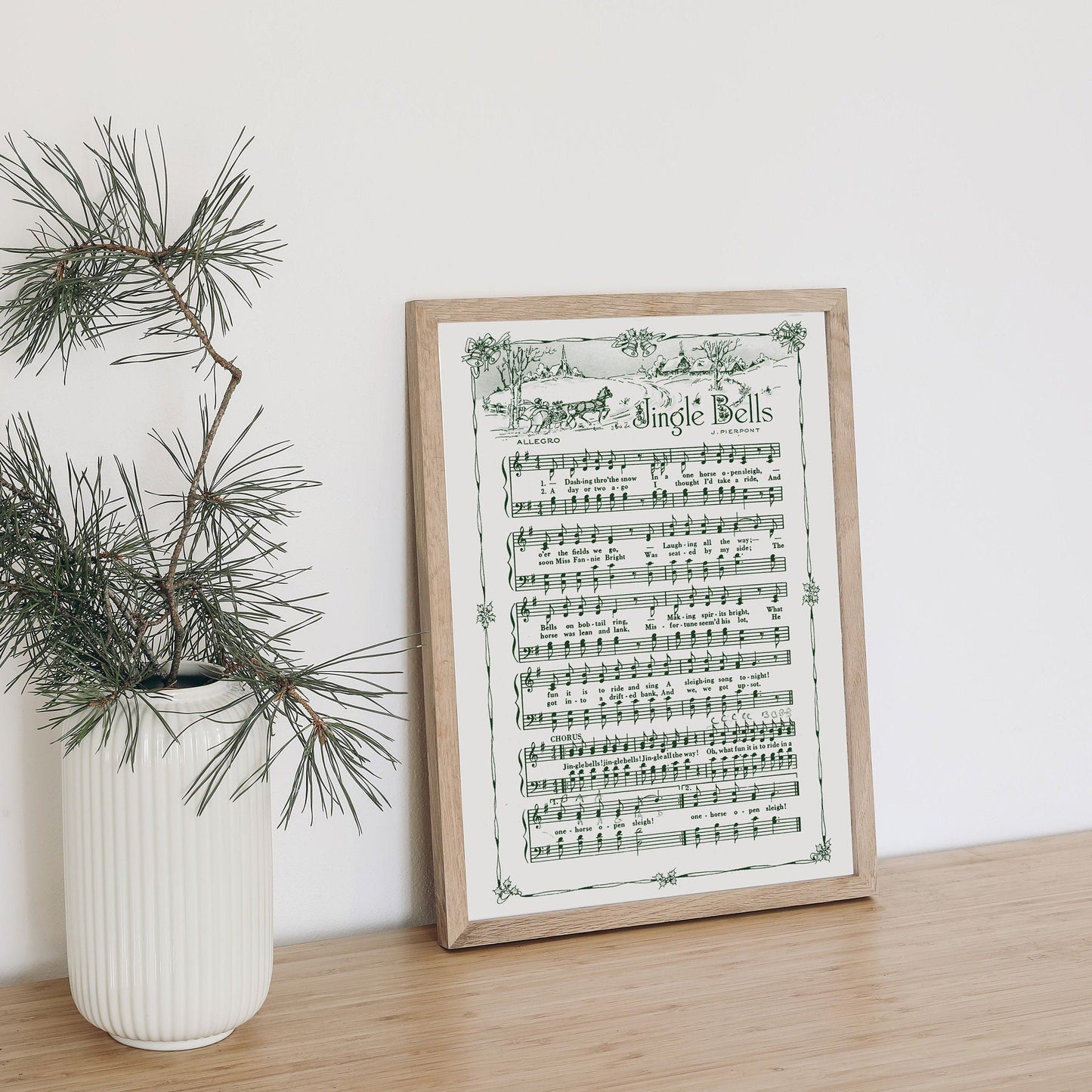 Jingle Bells Printable Vintage Sheet Music | Christmas Carol Hymn Sheet Music Collection for Song Practice, Holiday Decor - Vintage Green