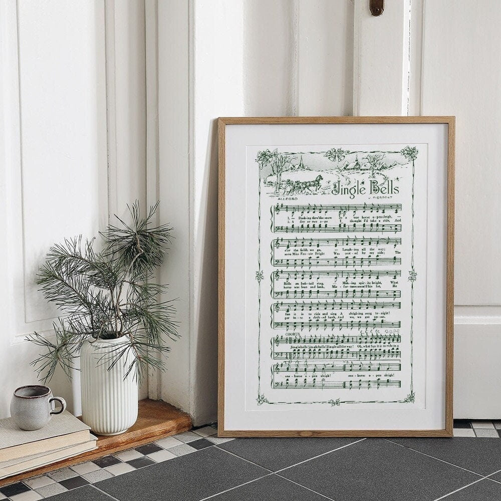 Jingle Bells Printable Vintage Sheet Music | Christmas Carol Hymn Sheet Music Collection for Song Practice, Holiday Decor - Vintage Green