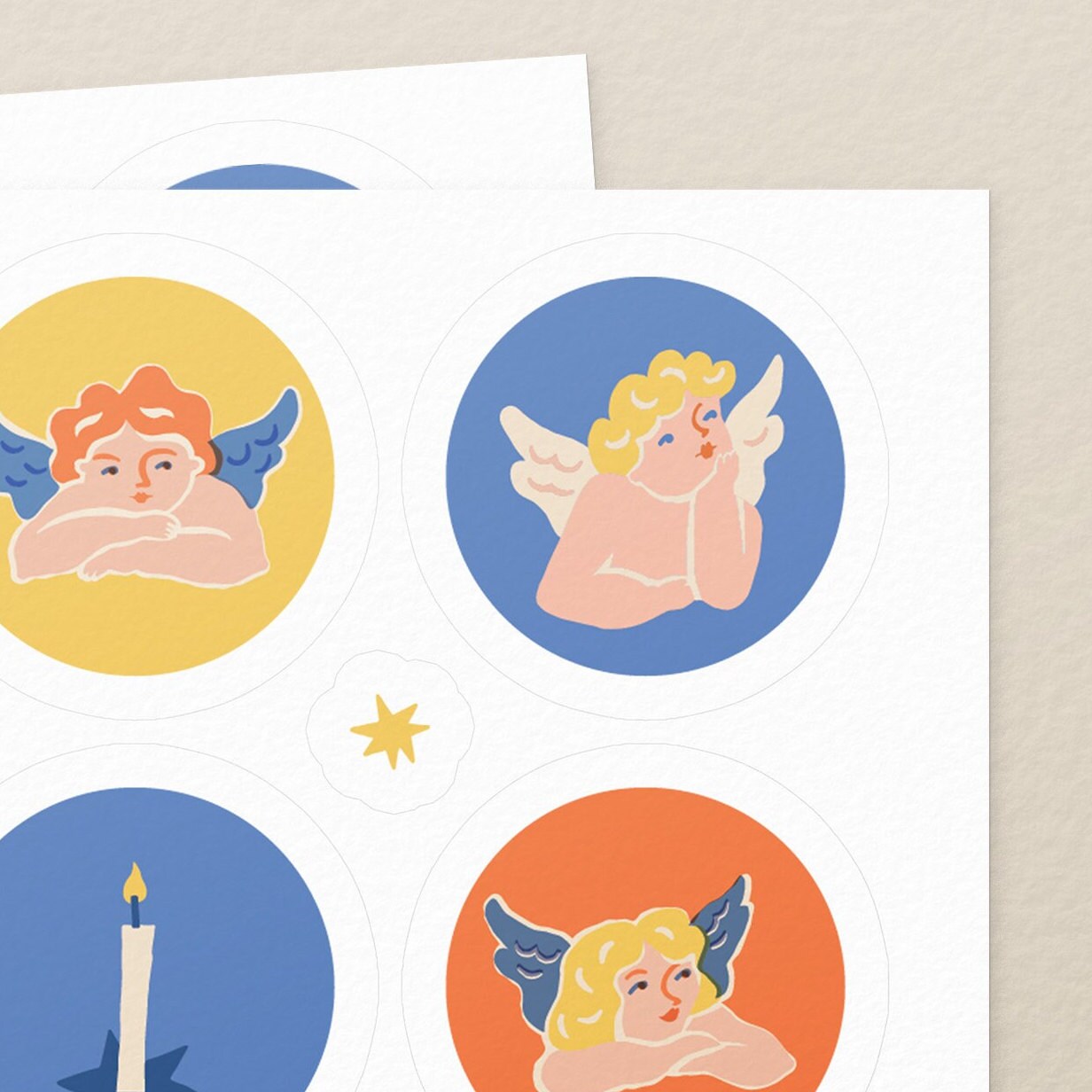 Angels Sticker Sheet For Greeting Card Envelope & Gift Wrapping Seals | Vintage Sticker Set, Magic Christmas Collection