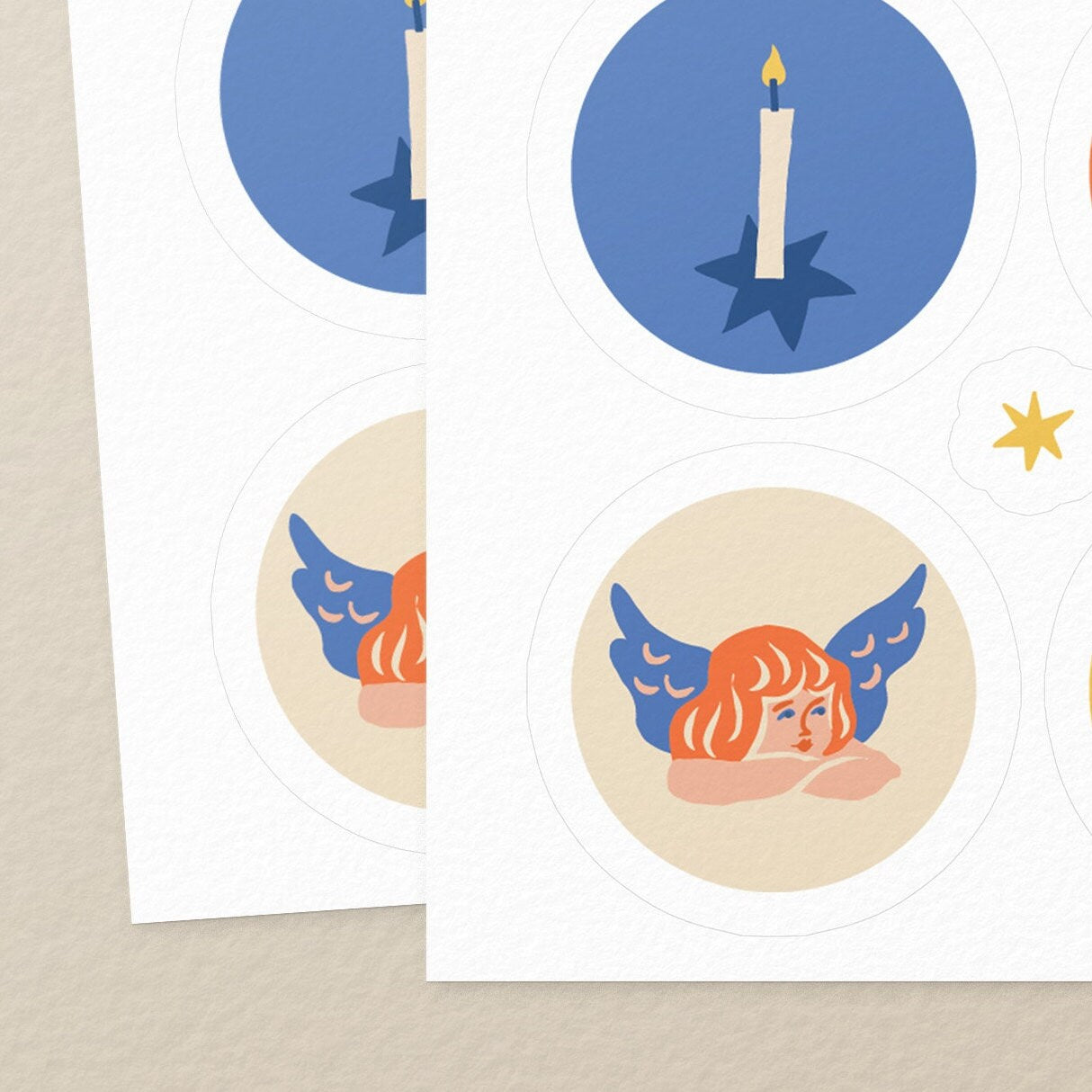 Angels Sticker Sheet For Greeting Card Envelope & Gift Wrapping Seals | Vintage Sticker Set, Magic Christmas Collection