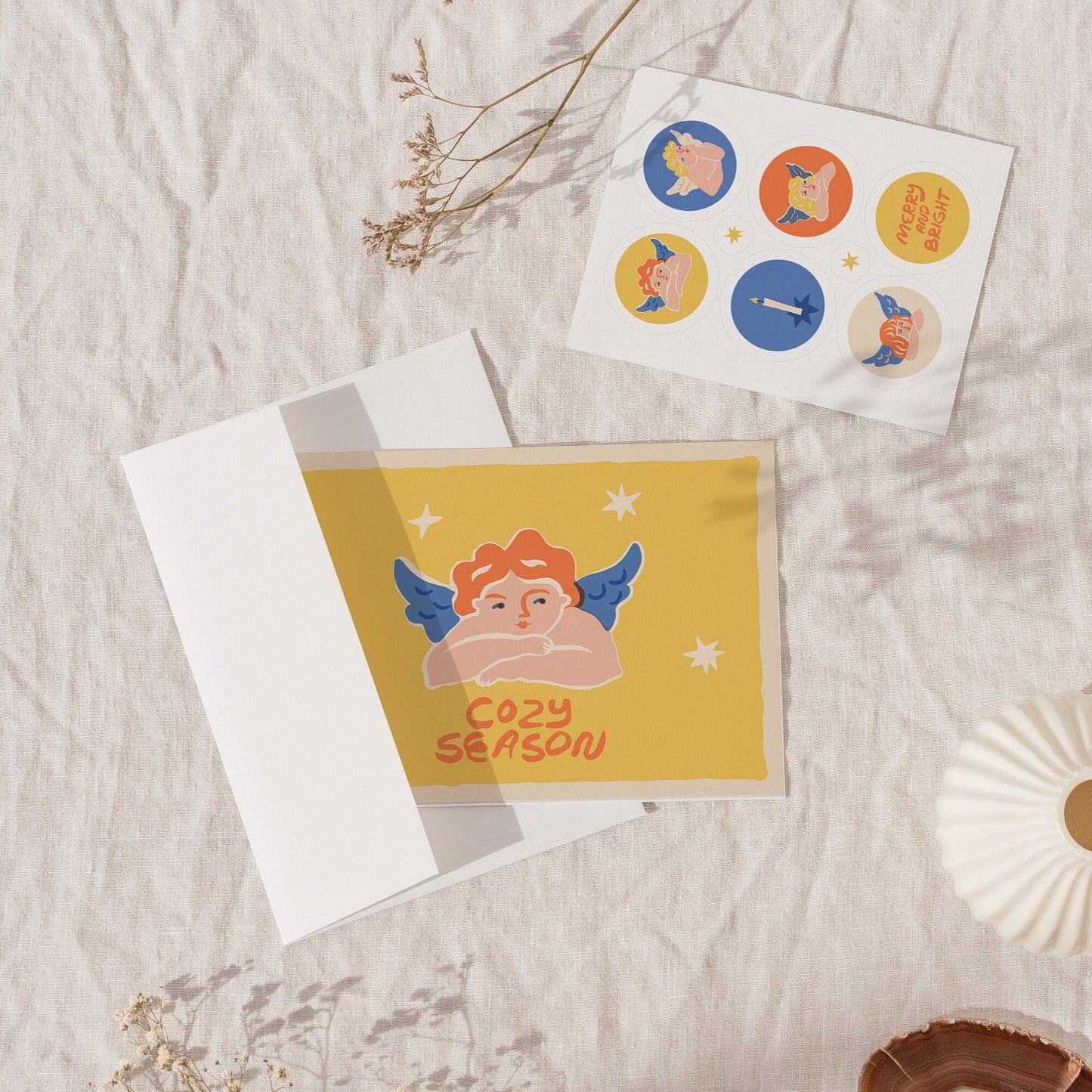 Angel Christmas Greeting Cards With Envelopes | Cozy Season Premium Vintage Holiday Card Pack | Magic Christmas Collection