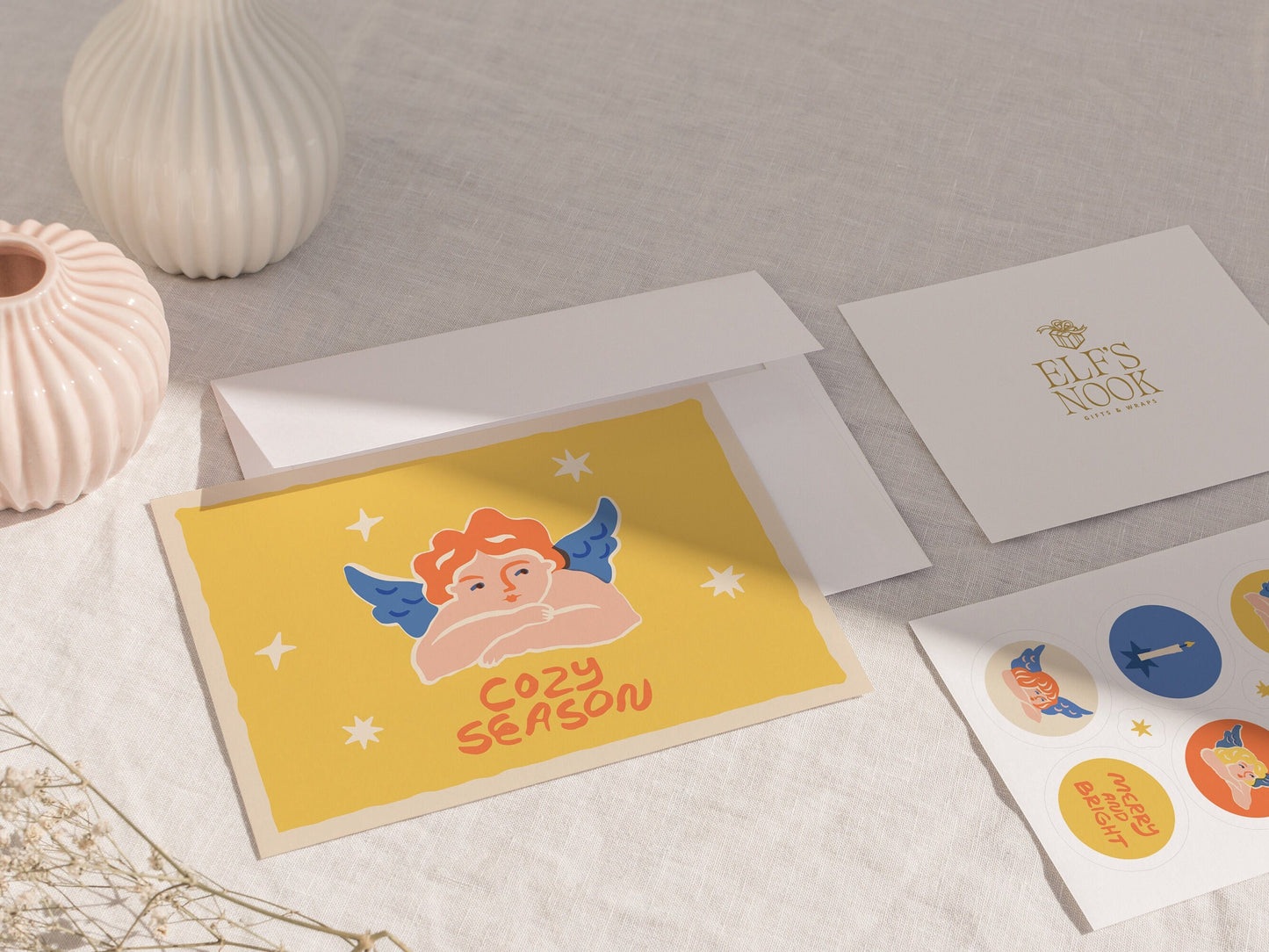 Angel Christmas Greeting Cards With Envelopes | Cozy Season Premium Vintage Holiday Card Pack | Magic Christmas Collection