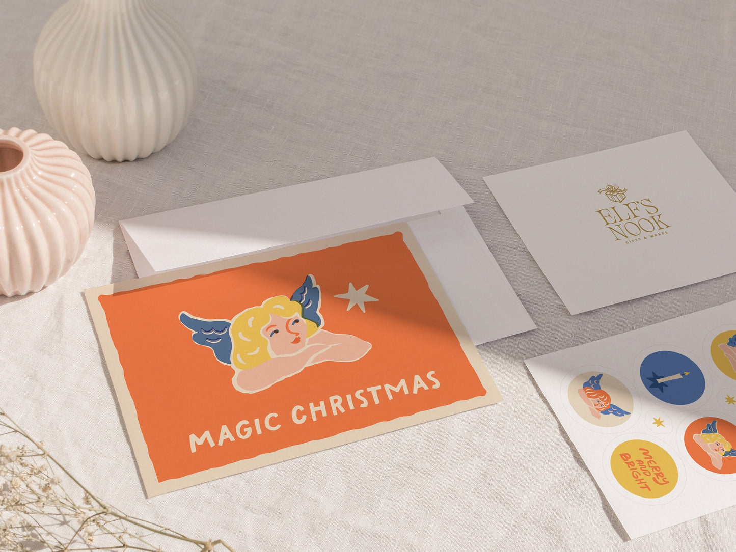 Angel Christmas Greeting Cards With Envelopes | Magic Christmas Premium Vintage Holiday Card Pack | Magic Christmas Collection