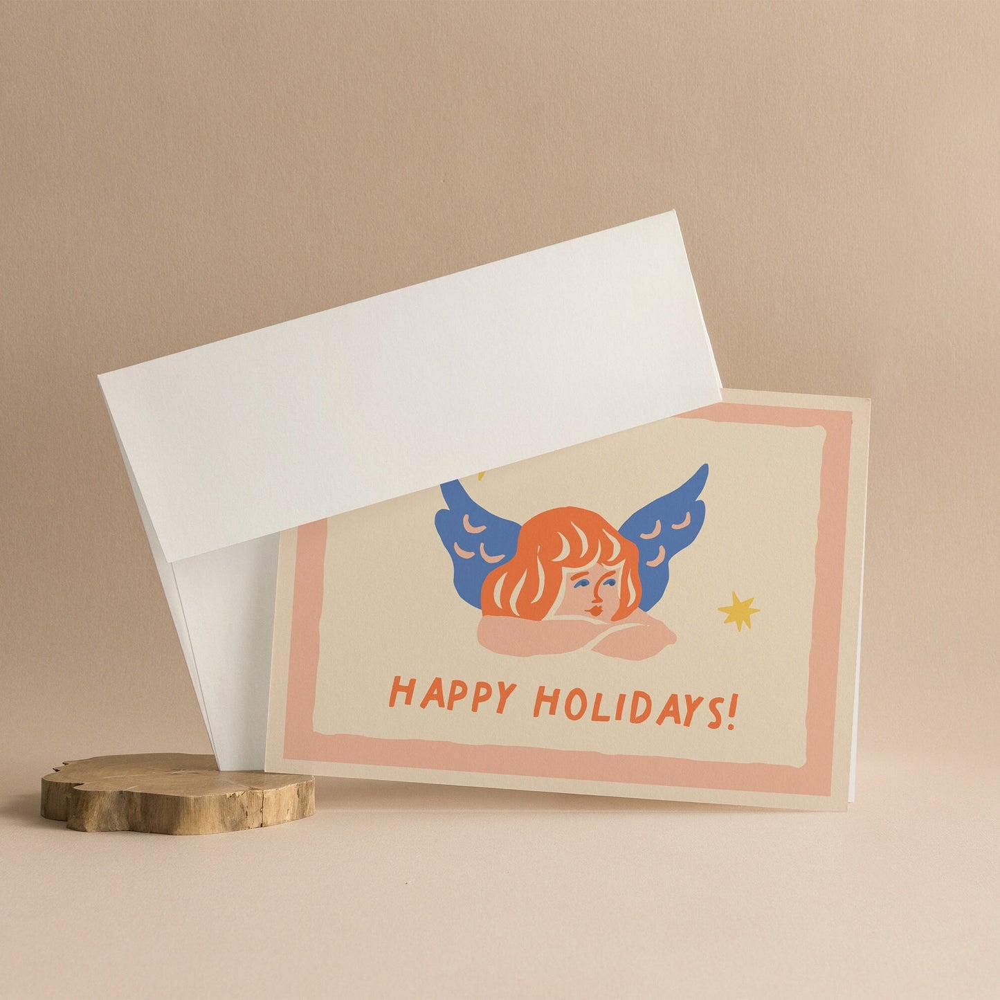 Angel Christmas Greeting Cards With Envelopes | Peach Happy Holiday Premium Vintage Greeting Card Set | Magic Christmas Collection