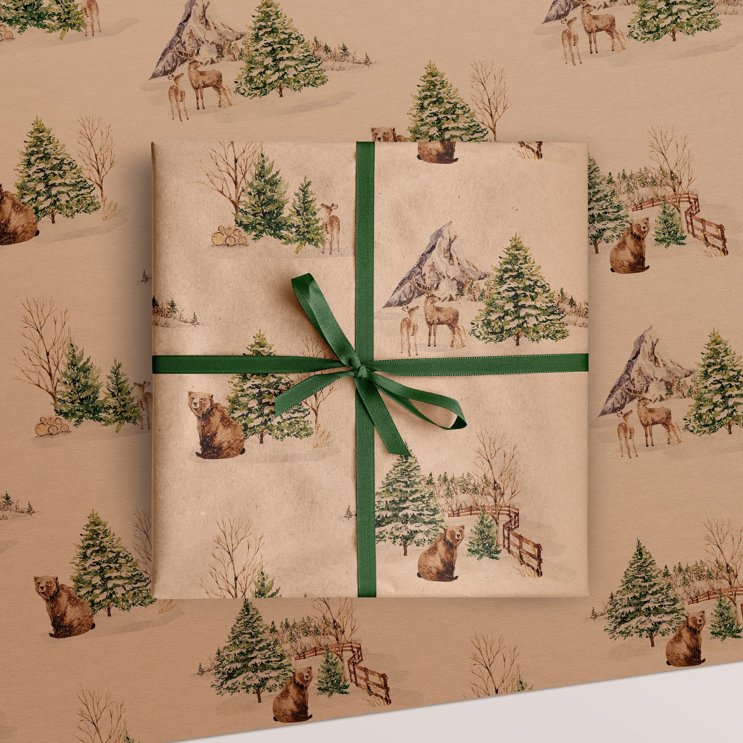 Winter Bear & Deer Eco Christmas Gift Wrapping Papers | Classic Waterc
