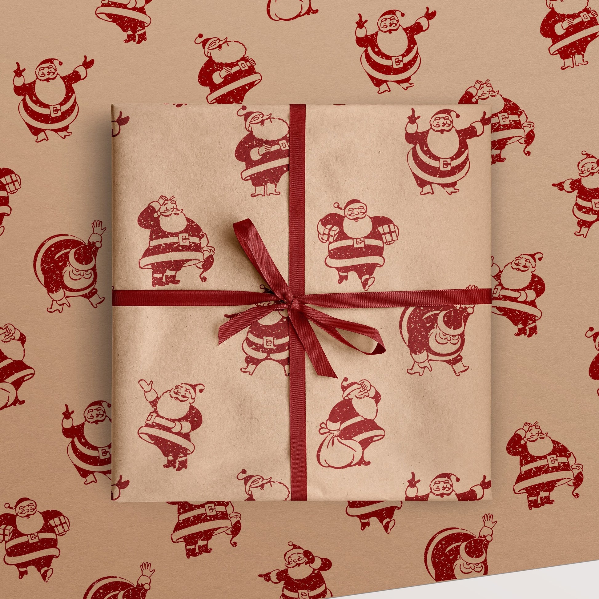 Cute Santa Eco Gift Wrapping Papers | Vintage Retro Recycled Paper Christmas Holiday Gift Wraps, Table Runners, Party Decorations