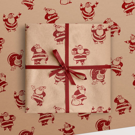 Cute Santa Eco Gift Wrapping Papers | Vintage Retro Recycled Paper Christmas Holiday Gift Wraps, Table Runners, Party Decorations