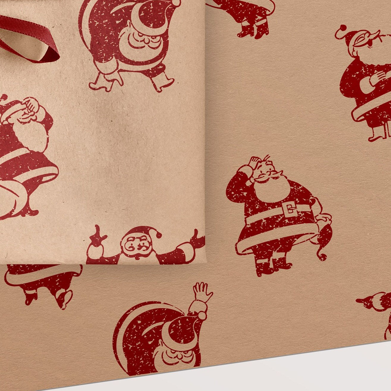 Cute Santa Eco Gift Wrapping Papers | Vintage Retro Recycled Paper Christmas Holiday Gift Wraps, Table Runners, Party Decorations