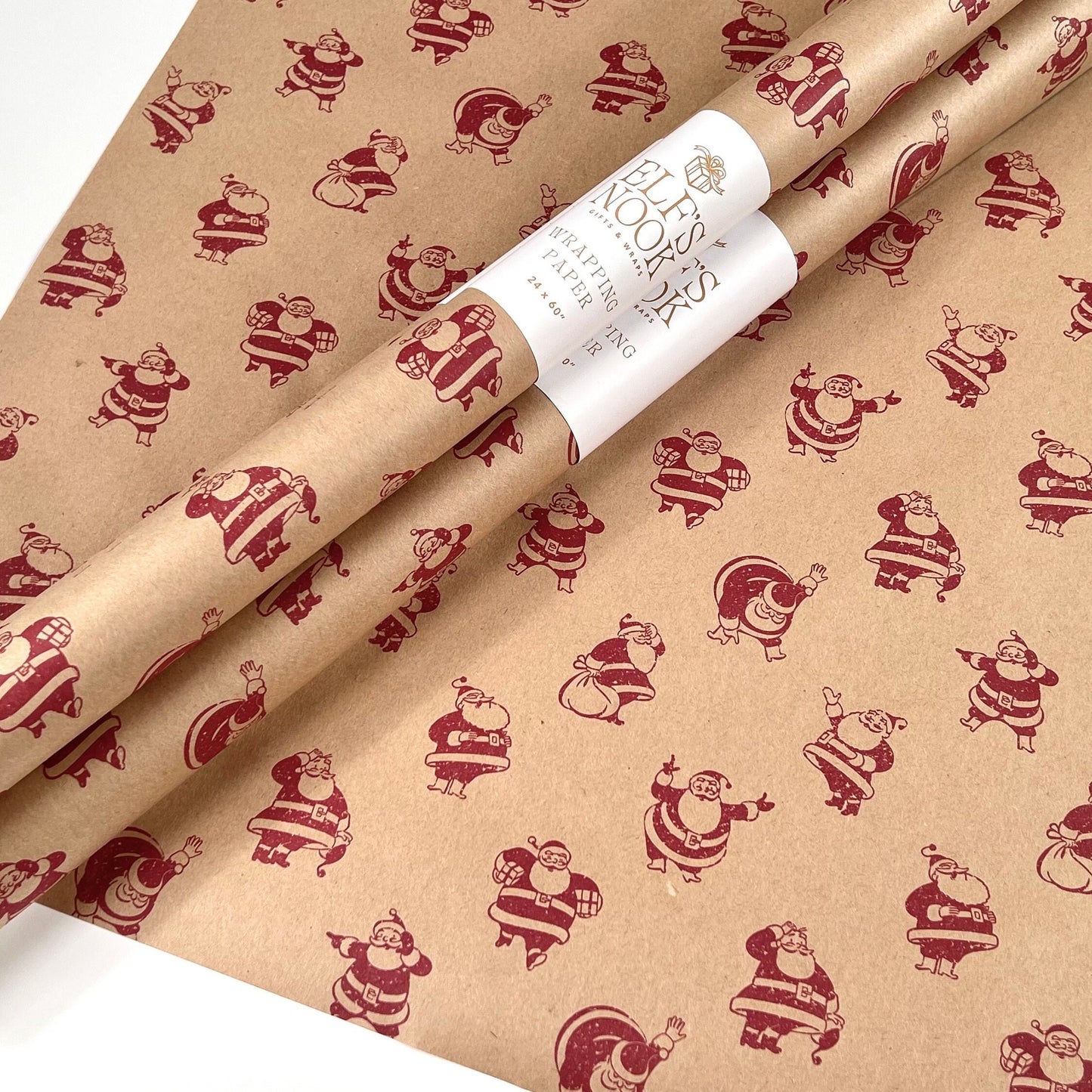 Cute Santa Eco Gift Wrapping Papers | Vintage Retro Recycled Paper Christmas Holiday Gift Wraps, Table Runners, Party Decorations