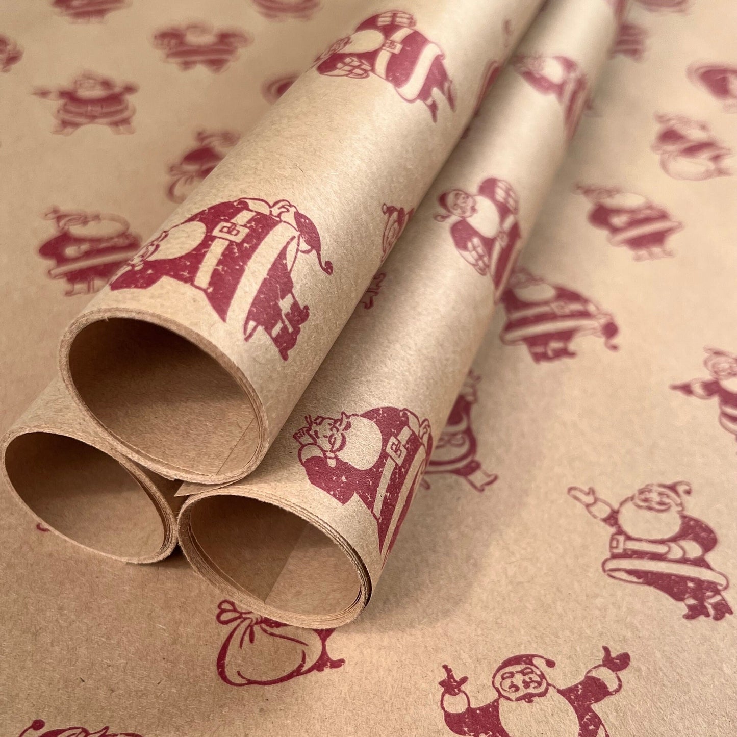 Cute Santa Eco Gift Wrapping Papers | Vintage Retro Recycled Paper Christmas Holiday Gift Wraps, Table Runners, Party Decorations
