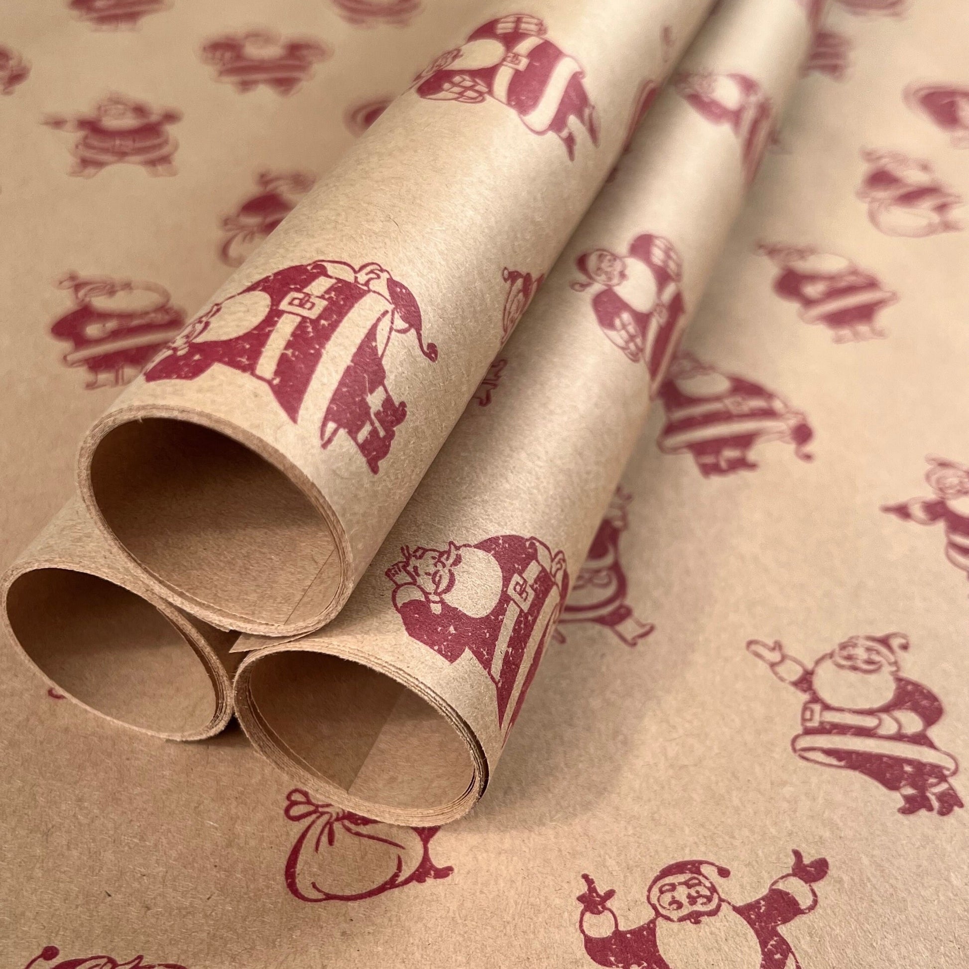 Cute Santa Eco Gift Wrapping Papers | Vintage Retro Recycled Paper Christmas Holiday Gift Wraps, Table Runners, Party Decorations