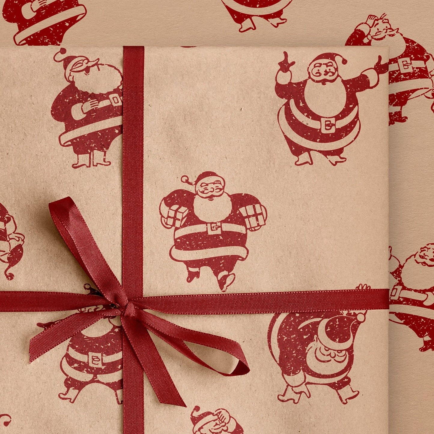 Cute Santa Eco Gift Wrapping Papers | Vintage Retro Recycled Paper Christmas Holiday Gift Wraps, Table Runners, Party Decorations
