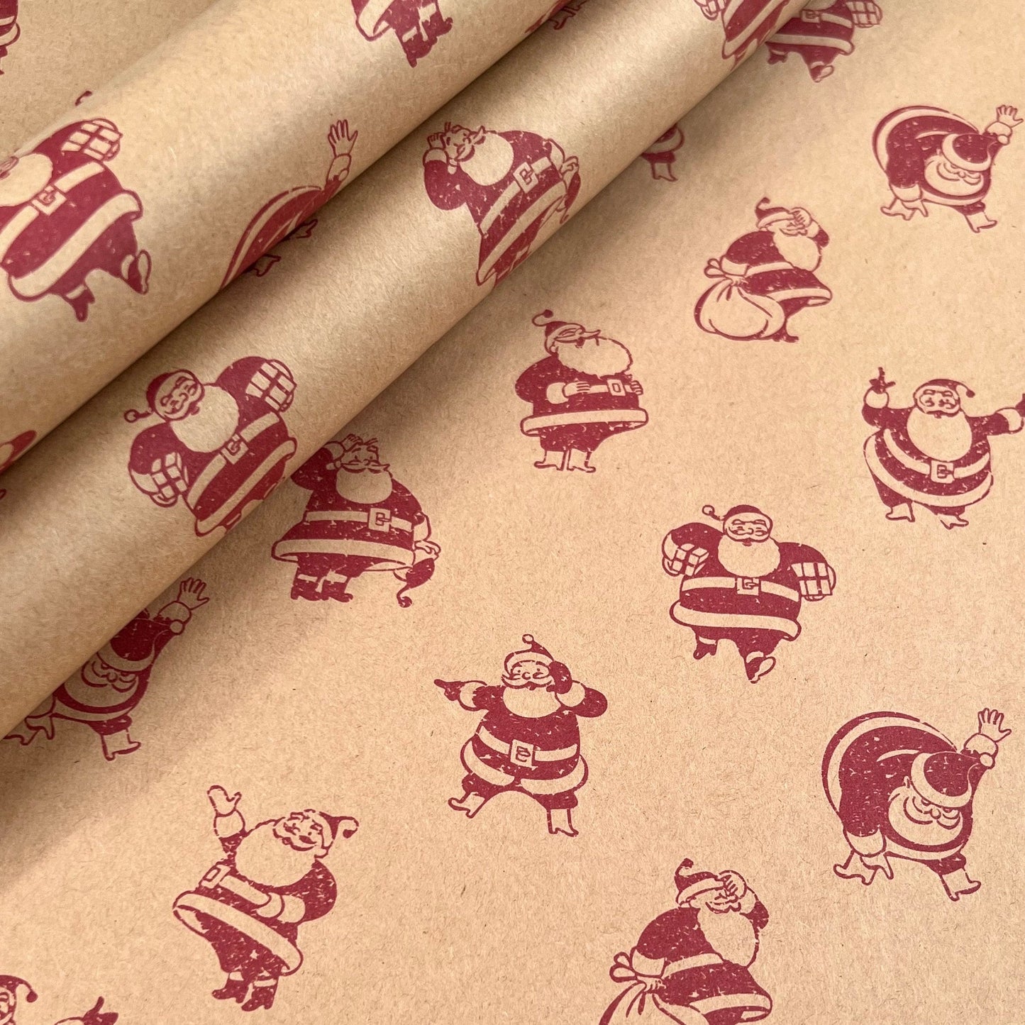 Cute Santa Eco Gift Wrapping Papers | Vintage Retro Recycled Paper Christmas Holiday Gift Wraps, Table Runners, Party Decorations
