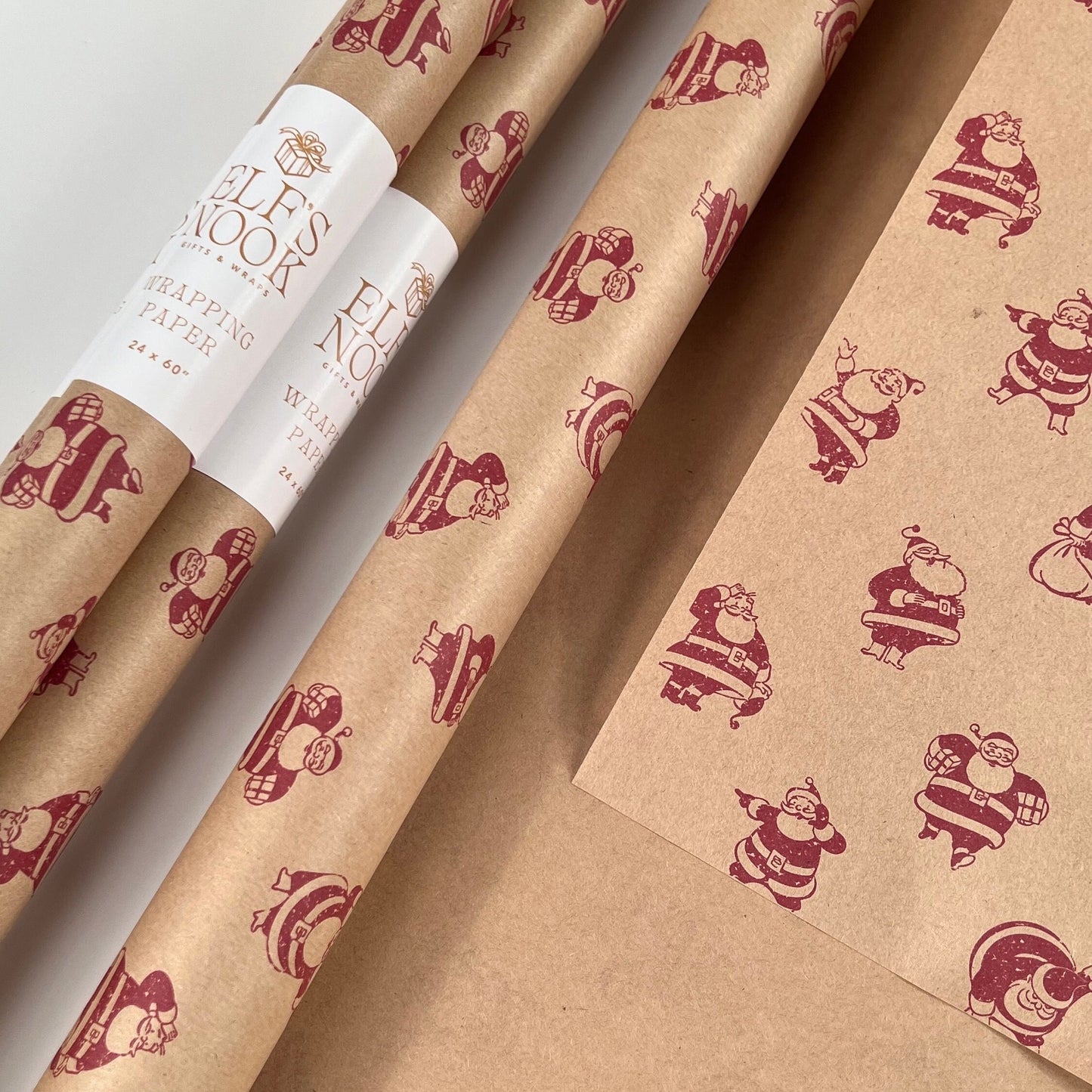 Cute Santa Eco Gift Wrapping Papers | Vintage Retro Recycled Paper Christmas Holiday Gift Wraps, Table Runners, Party Decorations