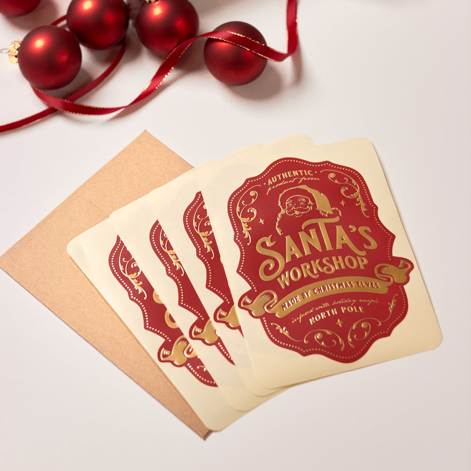 Santa's Workshop Gold Christmas Gift Stickers for Kids | Large Labels for Children's Presents by Santa Clause & Elves from North Pole