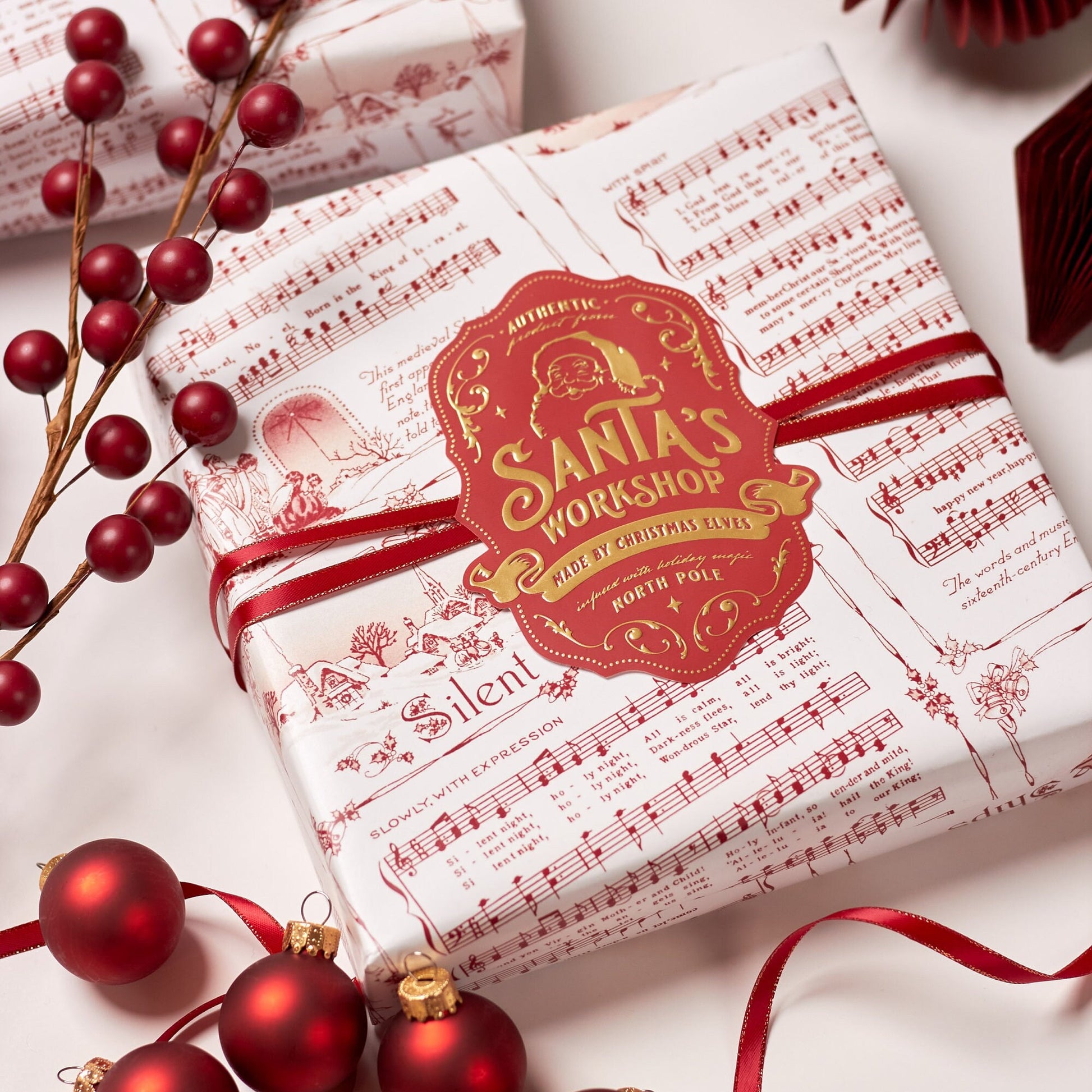 Santa's Workshop Gold Christmas Gift Stickers for Kids | Large Labels for Children's Presents by Santa Clause & Elves from North Pole