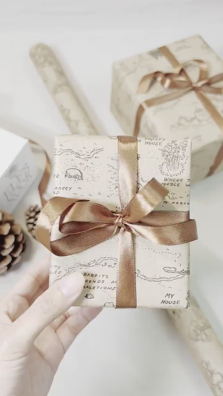 Pooh Vintage Map Eco Gift Wrapping Papers | Hundred Acre Wood Winnie-the-Pooh Recycled Kraft Brown Gift Wraps for Holiday, Christmas & Party