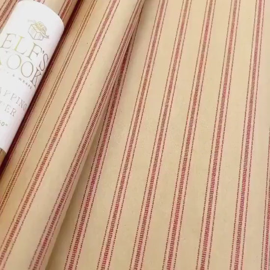 Rustic Stripe Eco Wrapping Paper Red | Recycled & Sustainable Christmas Gift Wrap for Vintage Farmhouse Holiday Decorations