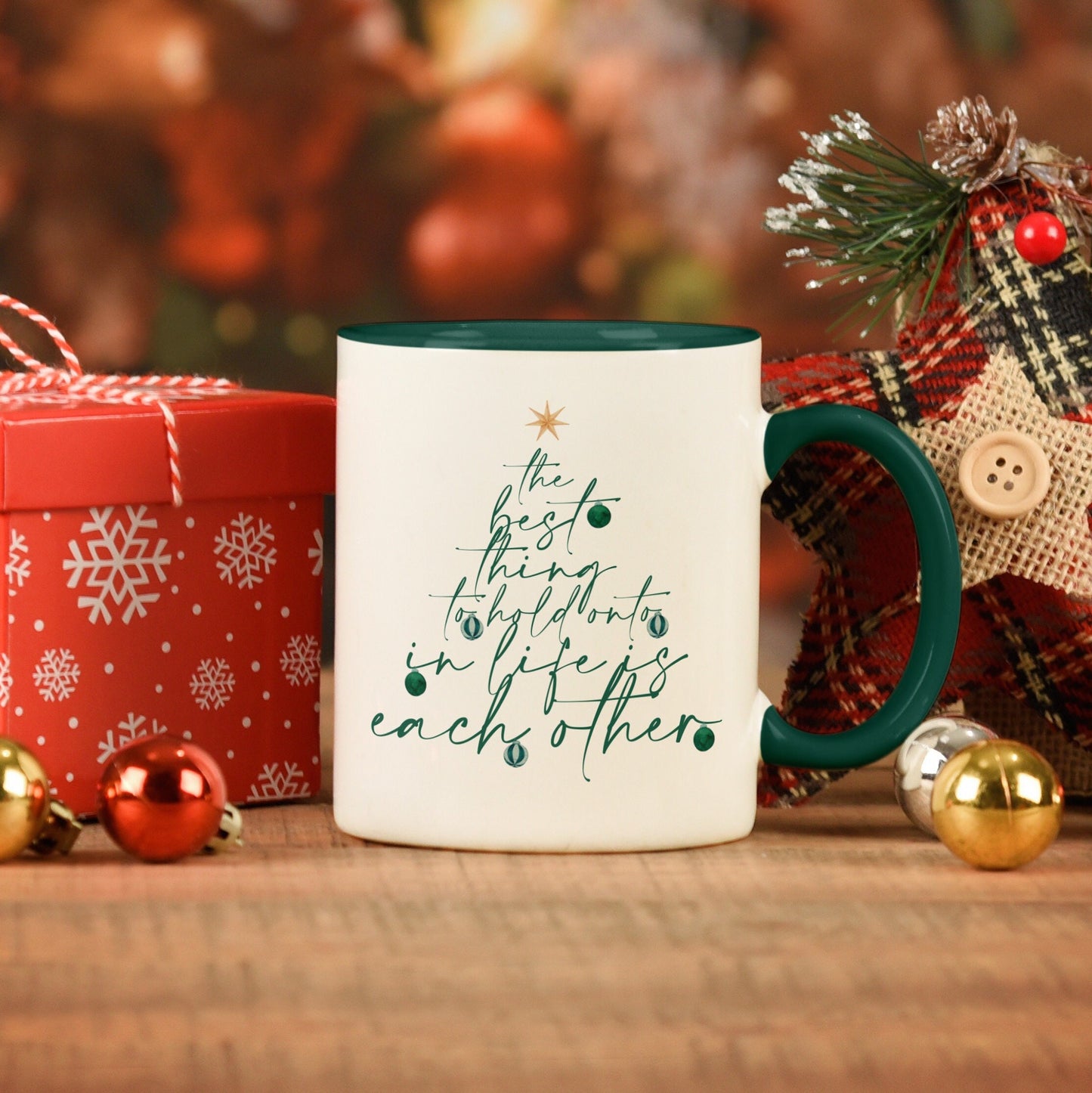 Christmas Lettering Red & Green Mug 11oz | Christmas Quote Tree Gift Mug Set | Secret Santa Gift for Friends, Family, Coworkers