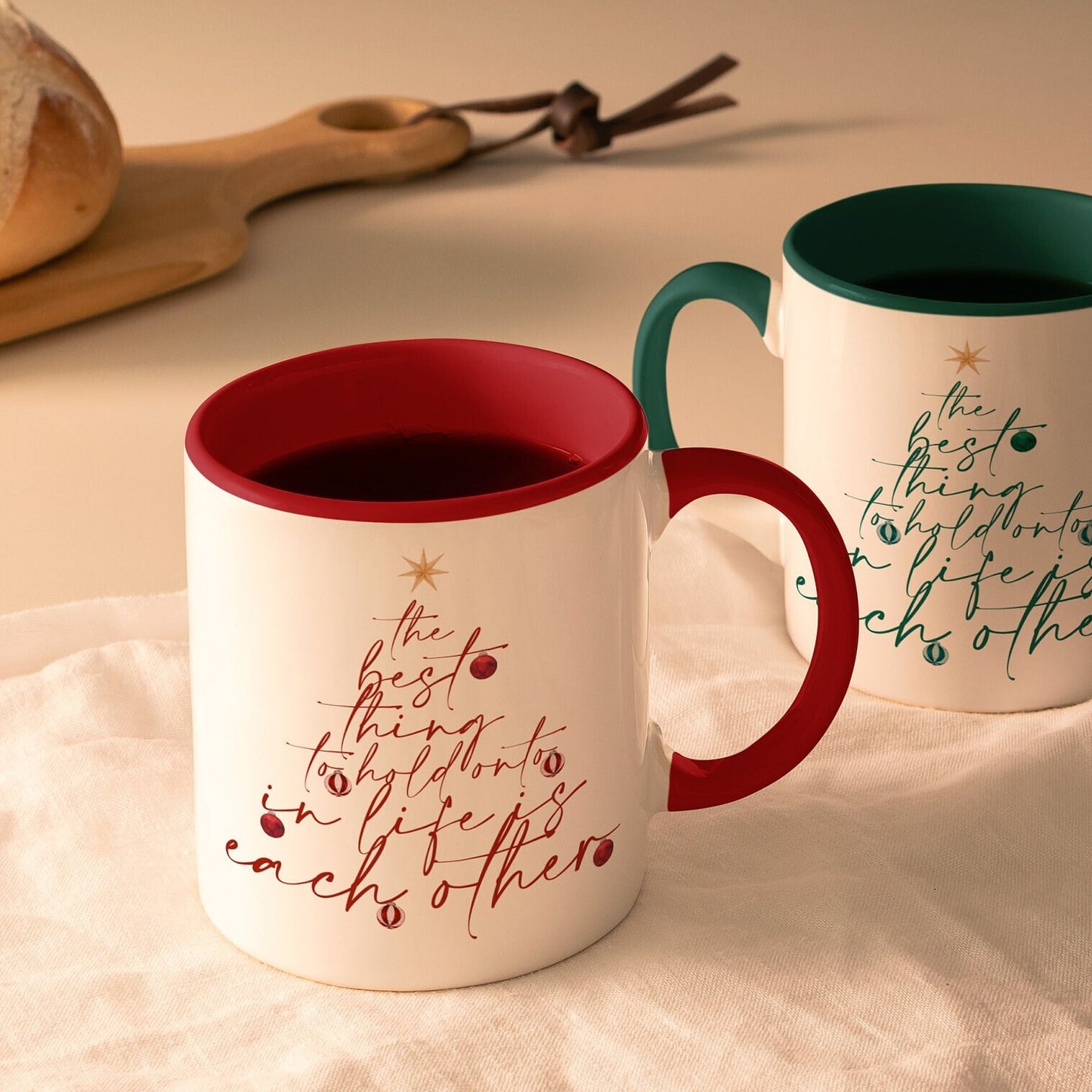 Christmas Lettering Red & Green Mug 11oz | Christmas Quote Tree Gift Mug Set | Secret Santa Gift for Friends, Family, Coworkers