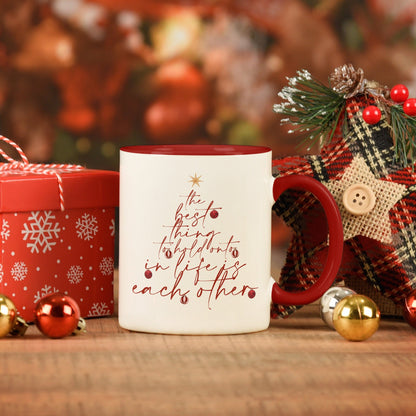 Christmas Lettering Red & Green Mug 11oz | Christmas Quote Tree Gift Mug Set | Secret Santa Gift for Friends, Family, Coworkers