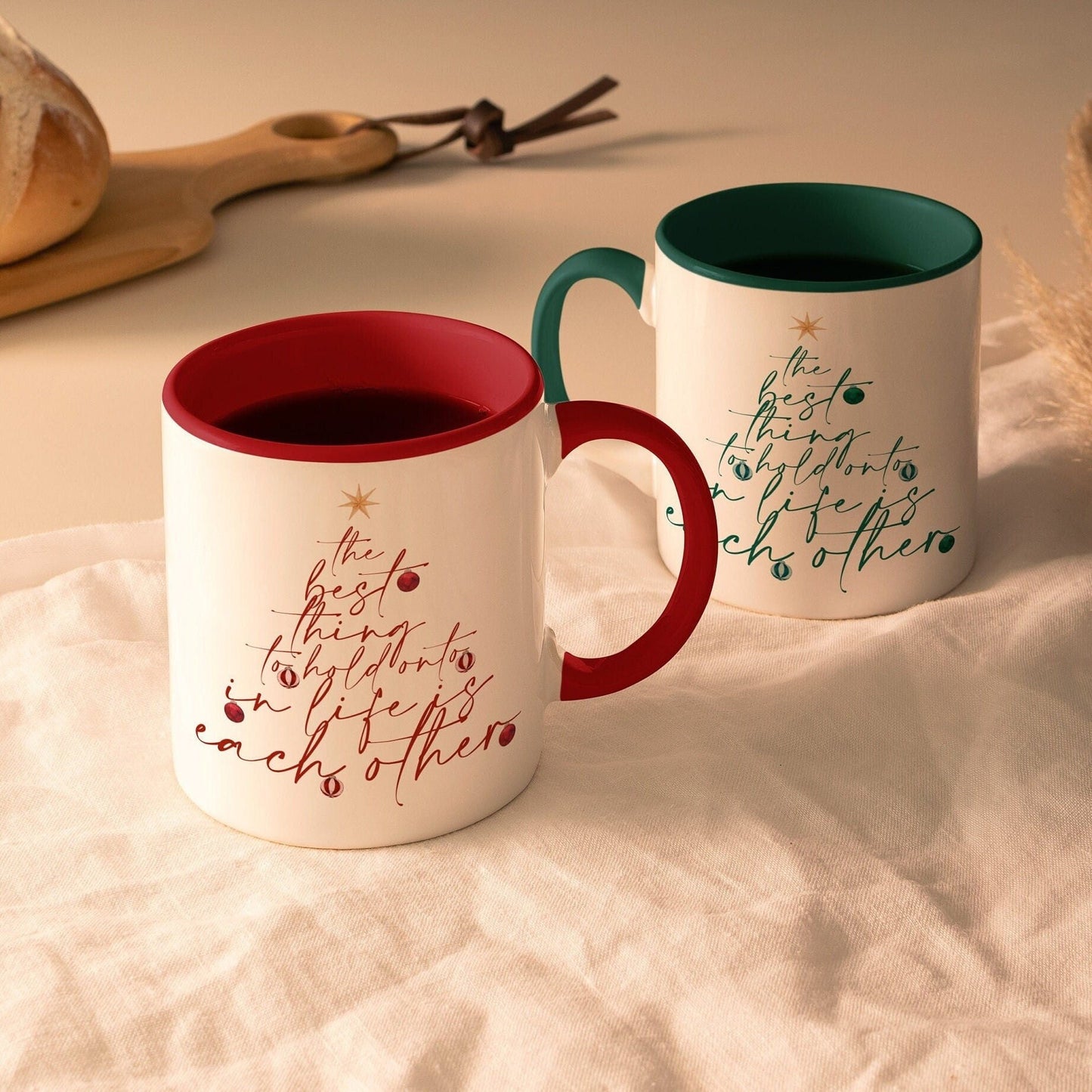 Christmas Lettering Red & Green Mug 11oz | Christmas Quote Tree Gift Mug Set | Secret Santa Gift for Friends, Family, Coworkers