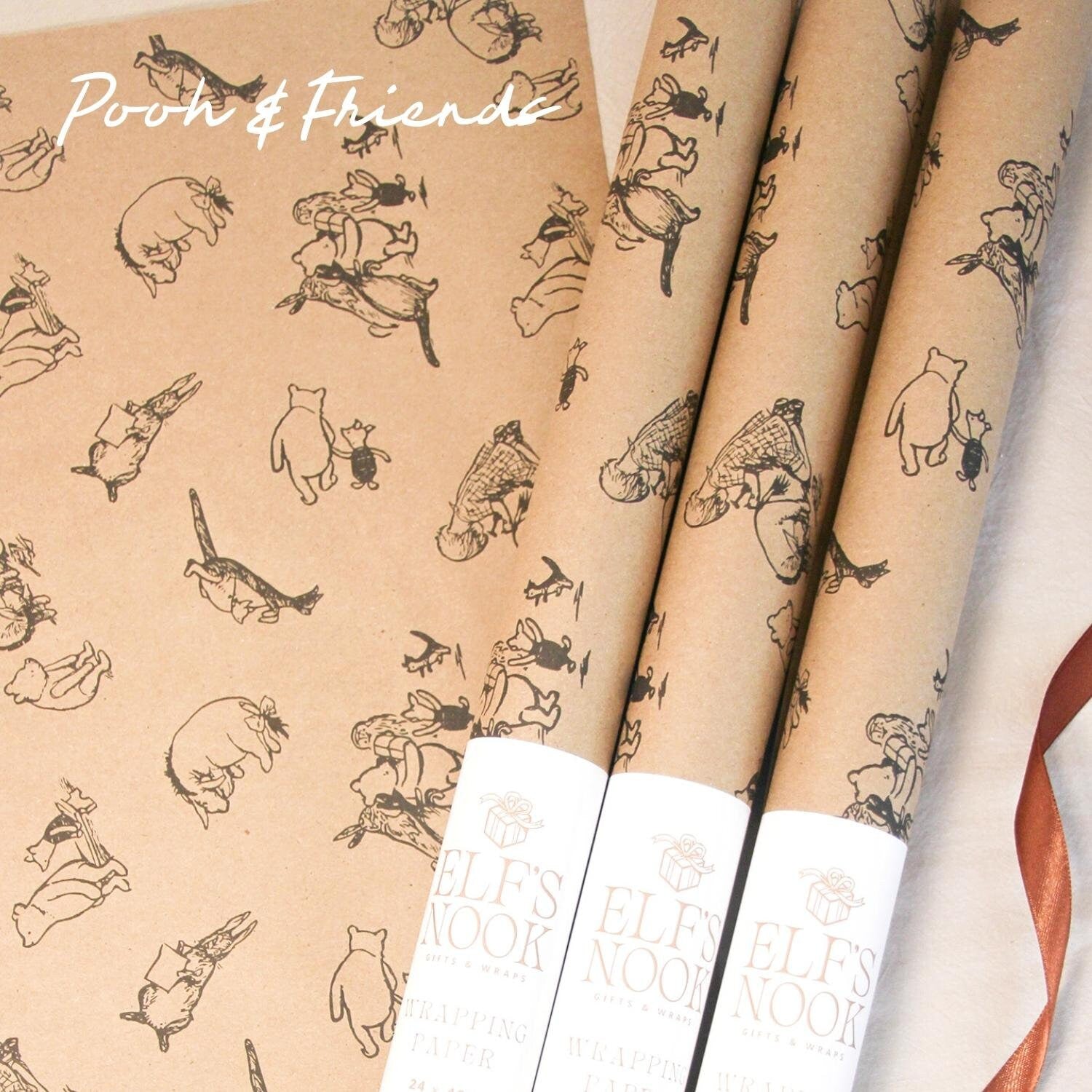 Winnie-the-Pooh Pack of 3 Eco Gift Wrapping Paper Rolls | Vintage Classic Illustration Recycled Gift Wraps for Christmas, Birthday & Party