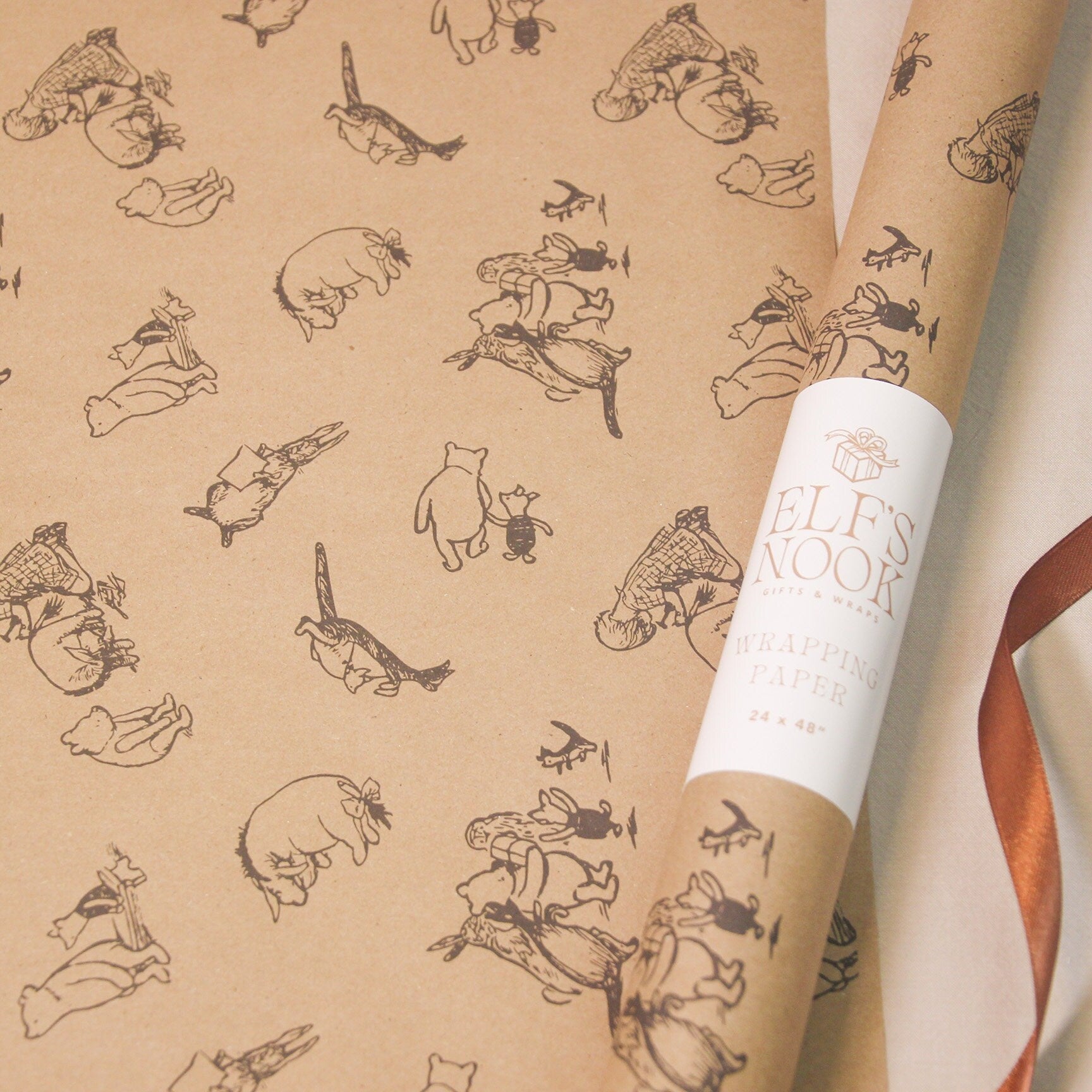 Winnie-the-Pooh Animal Friends Eco Gift Wrapping Paper Rolls | Vintage Classic Recycled Papers for Baby Shower Birthday Gift Wraps