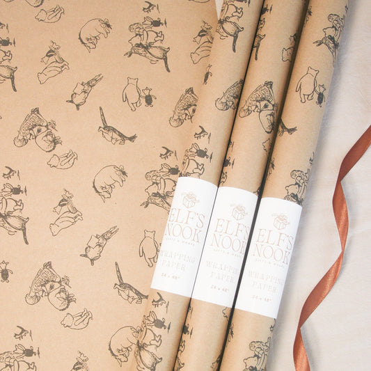 Pooh&Friends Eco Gift Wrapping Paper Rolls | Classic Winnie-the-Pooh Illustration Recycle Papers for Holiday and Kids Birthday Gift Wraps