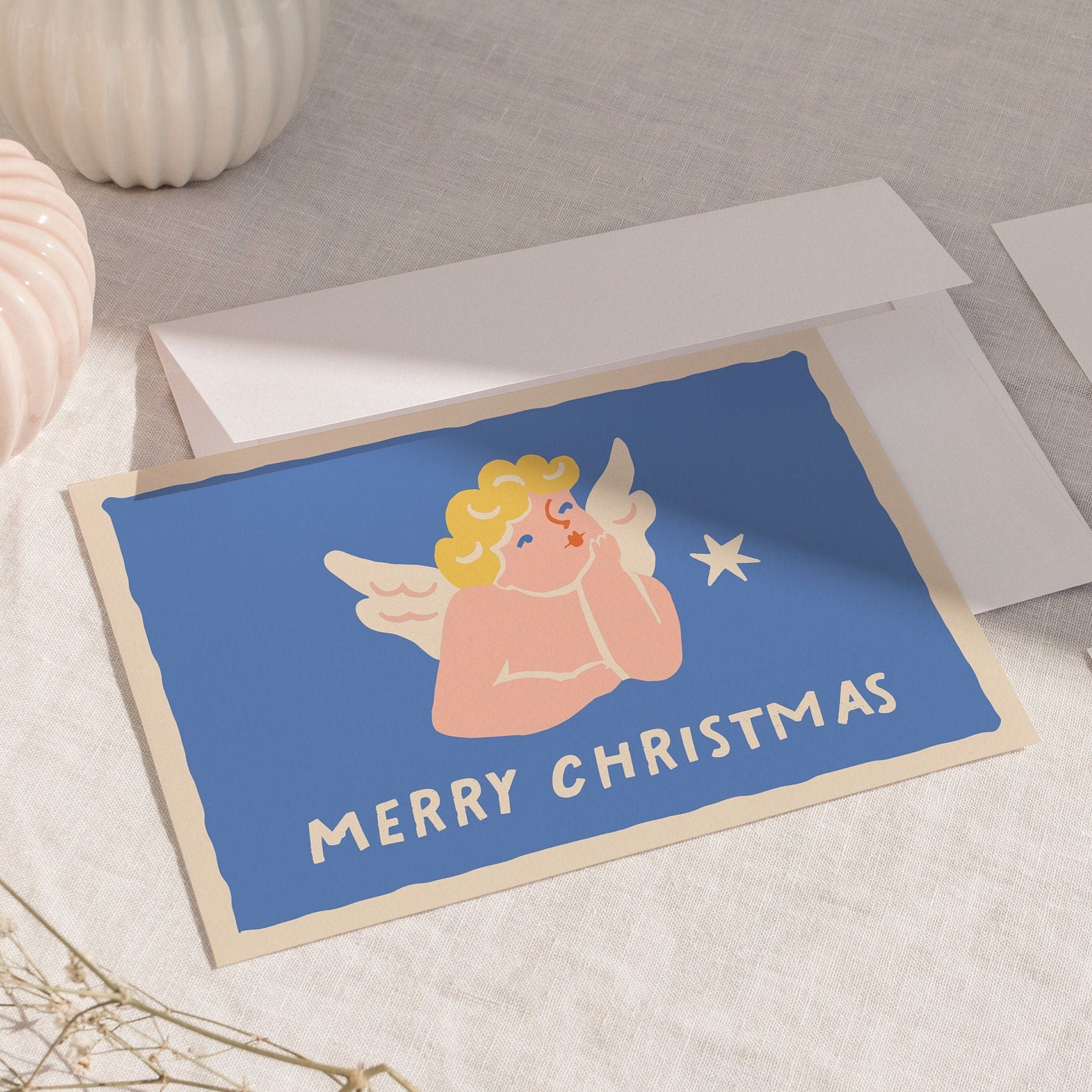 Angel Christmas Greeting Cards With Envelopes | Merry Christmas Premium Vintage Holiday Card Pack | Magic Christmas Collection