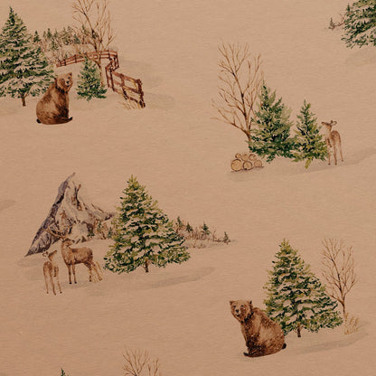 Winter Bear & Deer Eco Christmas Gift Wrapping Papers | Classic Watercolor Animal in Snowfield Recycled Paper Holiday Gift Wraps