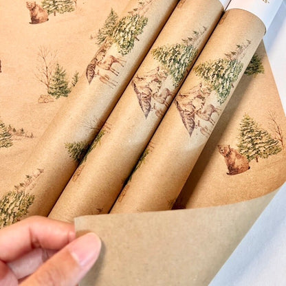 Winter Bear & Deer Eco Christmas Gift Wrapping Papers | Classic Watercolor Animal in Snowfield Recycled Paper Holiday Gift Wraps