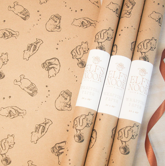 Pooh&Honey Eco Gift Wrapping Paper Rolls | Classic Winnie-the-Pooh Illustration Recycle Papers for Holiday and Kids Birthday Gift Wraps