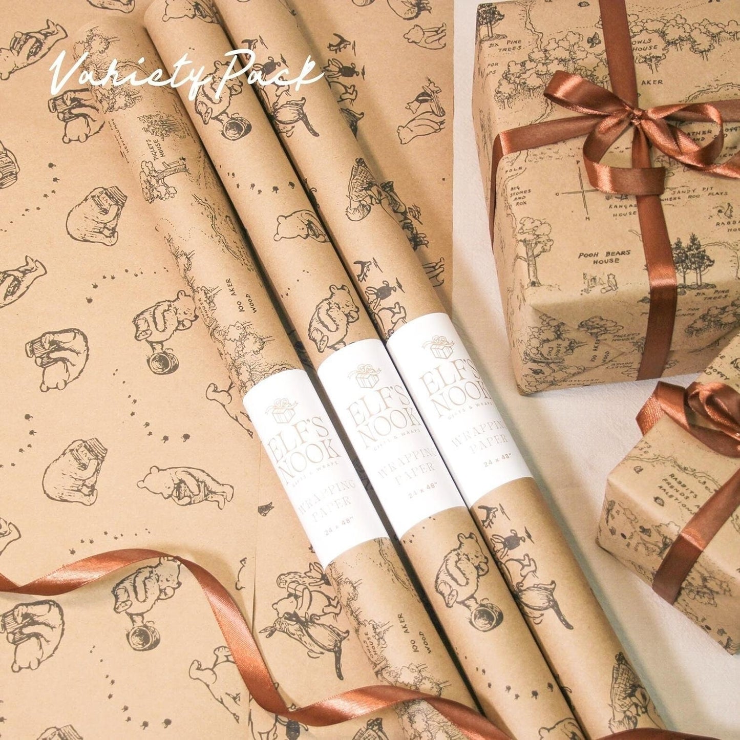 Winnie-the-Pooh Pack of 3 Eco Gift Wrapping Paper Rolls | Vintage Classic Illustration Recycled Gift Wraps for Christmas, Birthday & Party