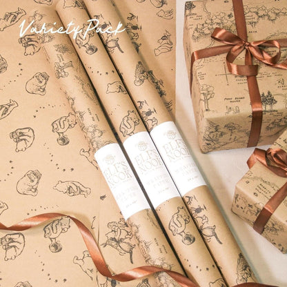 Winnie-the-Pooh Eco Gift Wrap Set | 3 Rolls Vintage Classic Illustration Recycled Wrapping Papers for Christmas, Birthday & Party