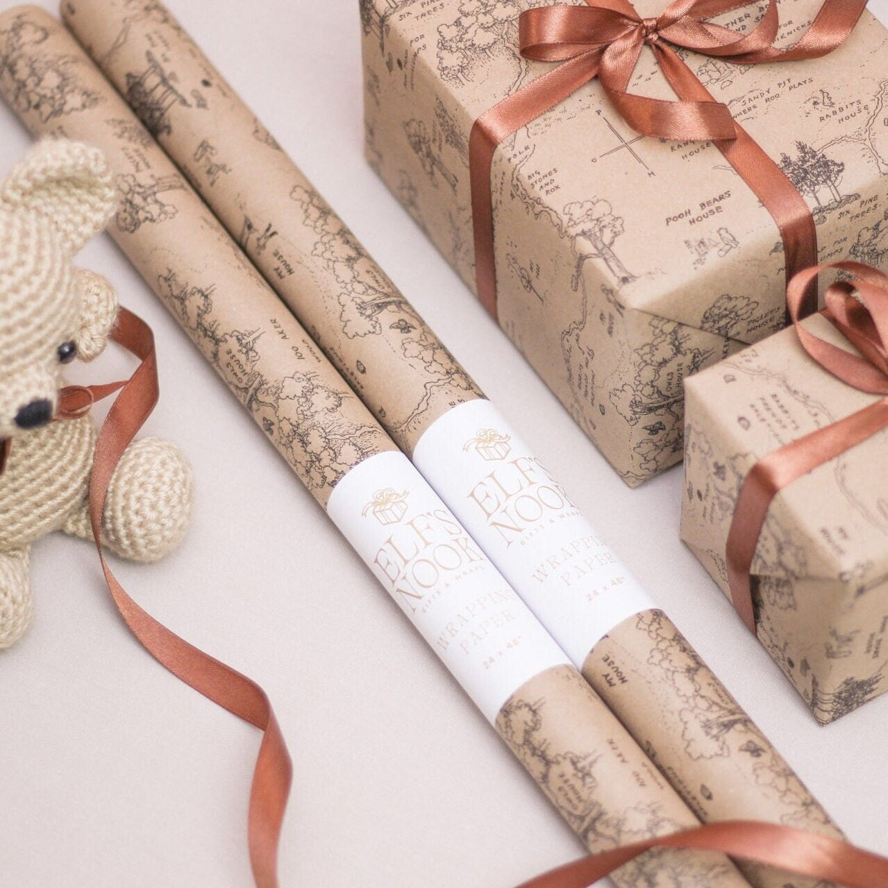 Pooh Vintage Map Eco Gift Wrapping Papers | Hundred Acre Wood Winnie-the-Pooh Recycled Kraft Brown Gift Wraps for Holiday, Christmas & Party