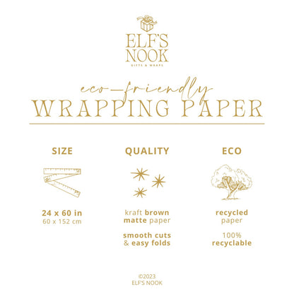 Eco Christmas Wrapping Paper with Vintage Green Ornaments | Recycled & Sustainable Gift Wrap for Classic Holiday Decorations