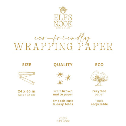 Christmas Tree Eco Gift Wrapping Papers | Watercolor Holiday Illustration on Recycled Kraft Brown Paper Rolls | Sustainable Gift Wraps